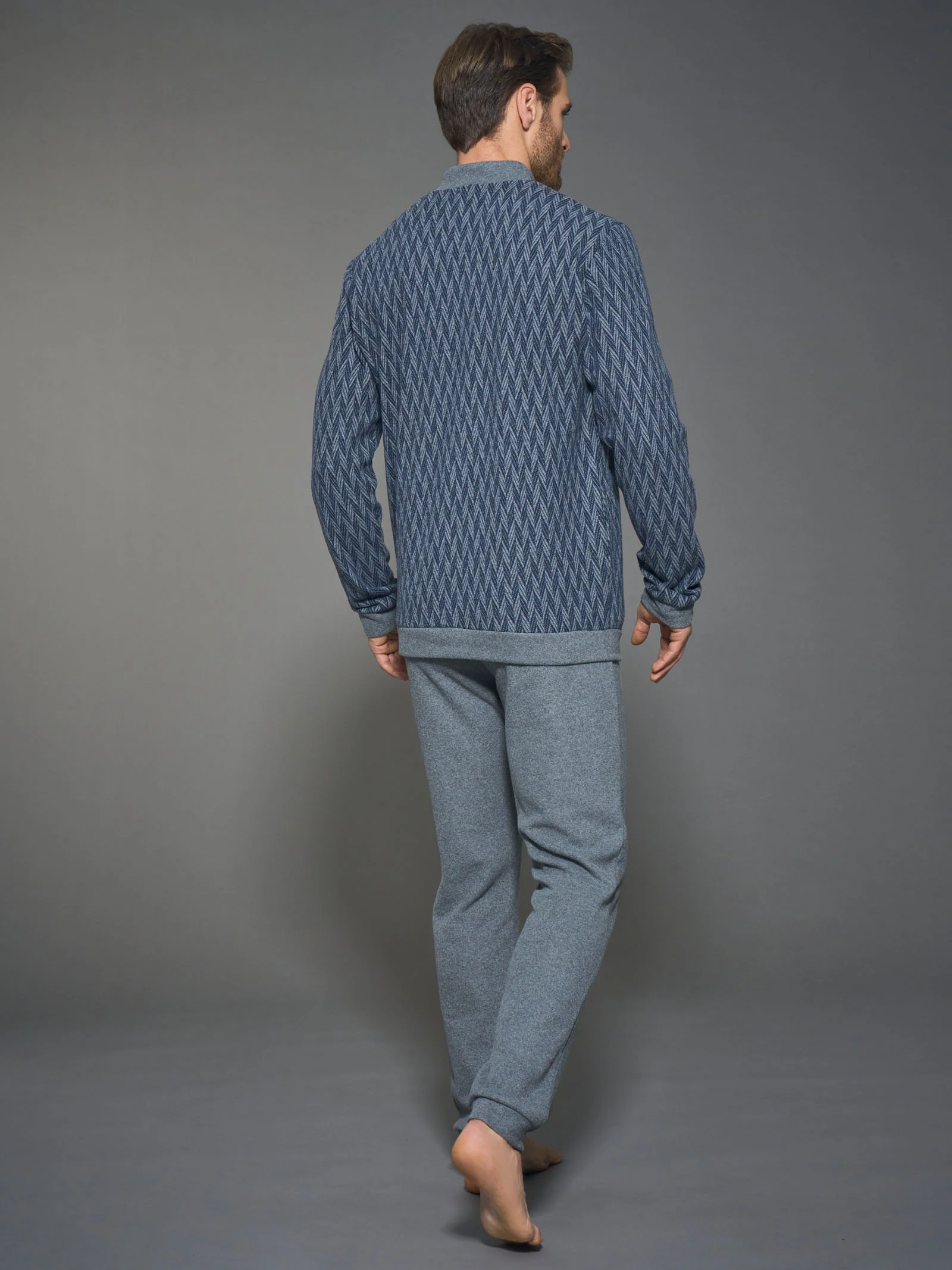 Pigiama aperto spigato in Cotton Eco Pile - Fant. Indigo Mel. - Image 2