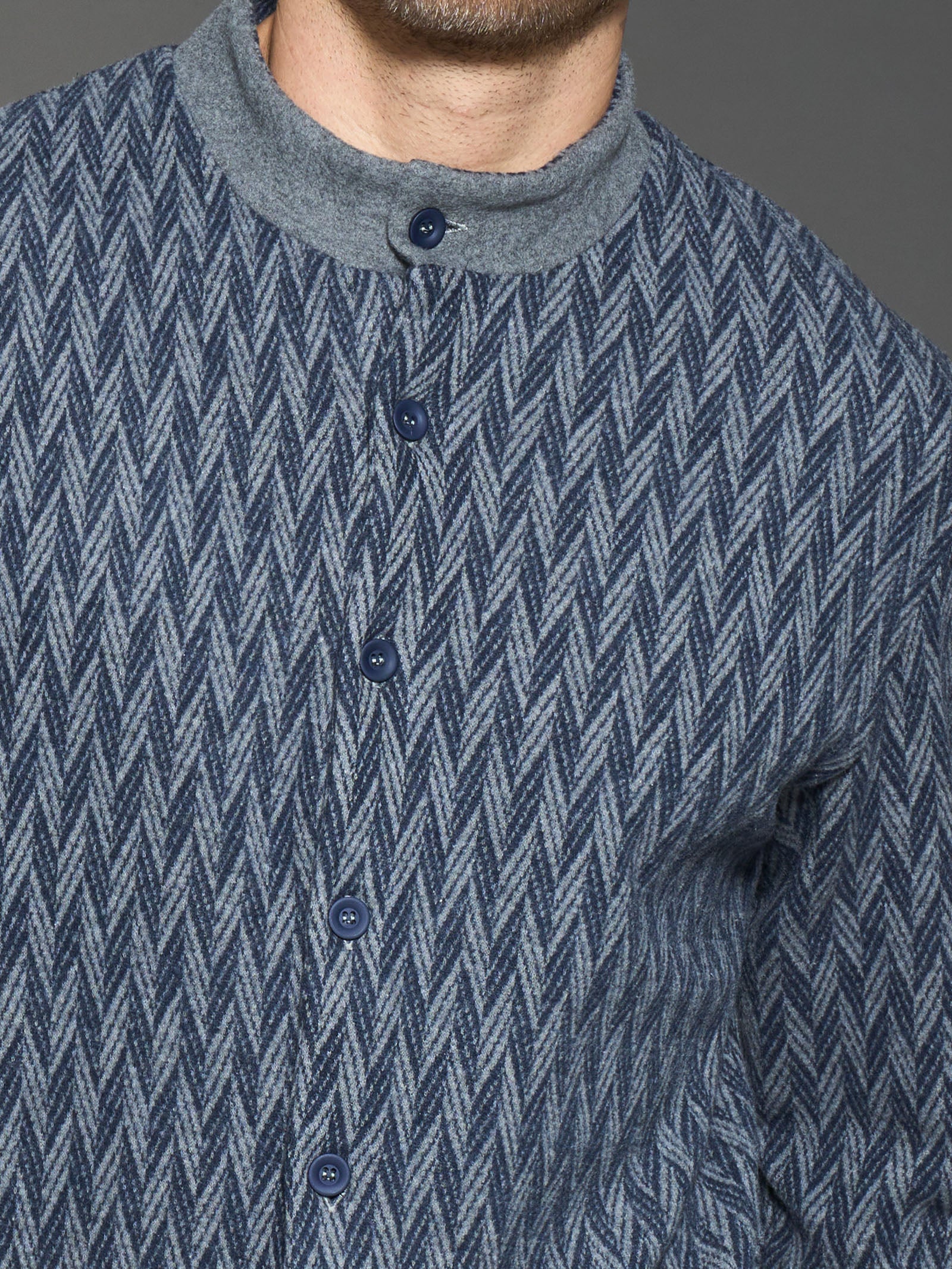 Pigiama aperto spigato in Cotton Eco Pile - Fant. Indigo Mel. - Image 3