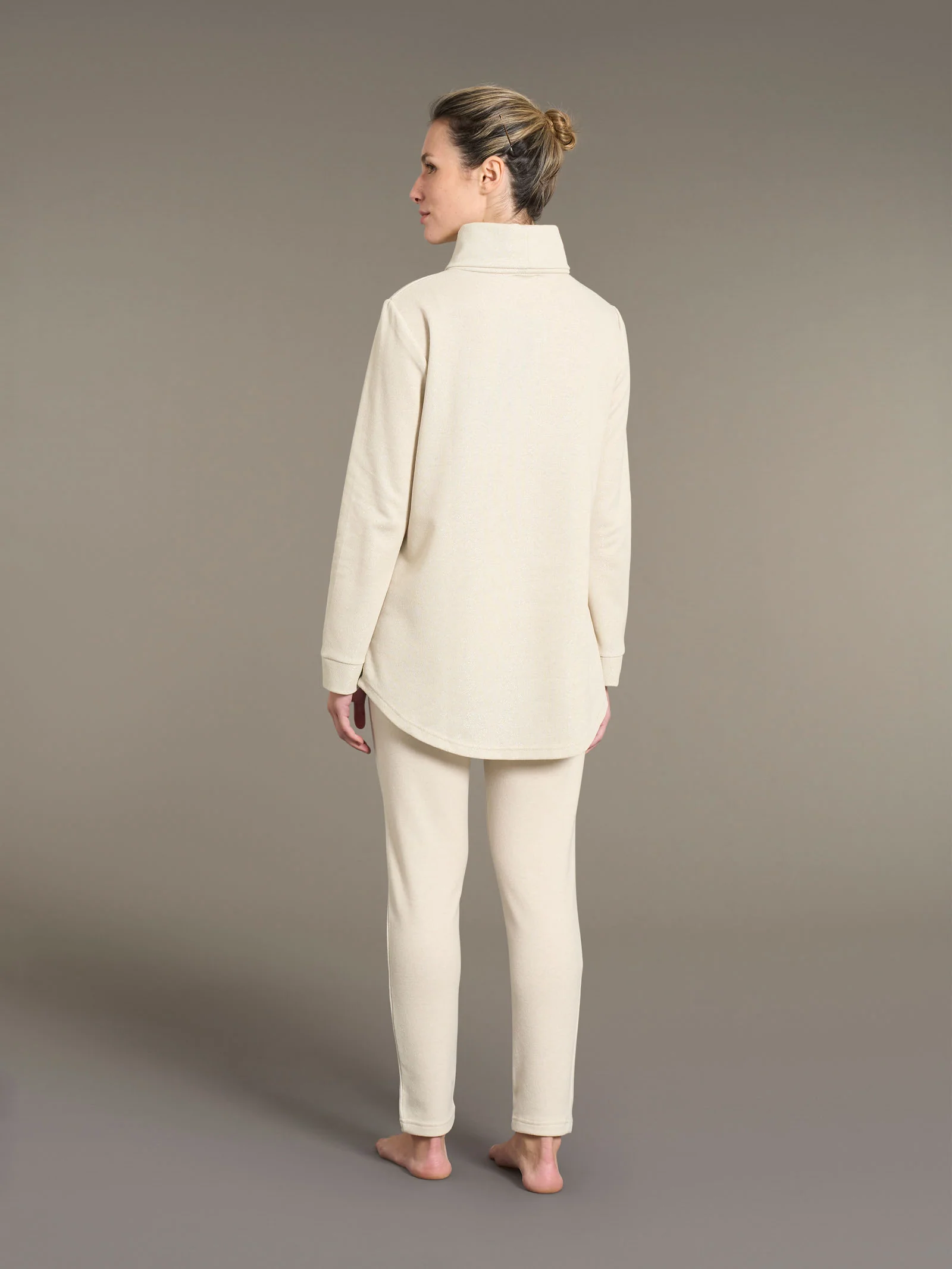 Pigiama con collo a vulcano in Cotton Eco Pile e Lurex - Off White - Image 2