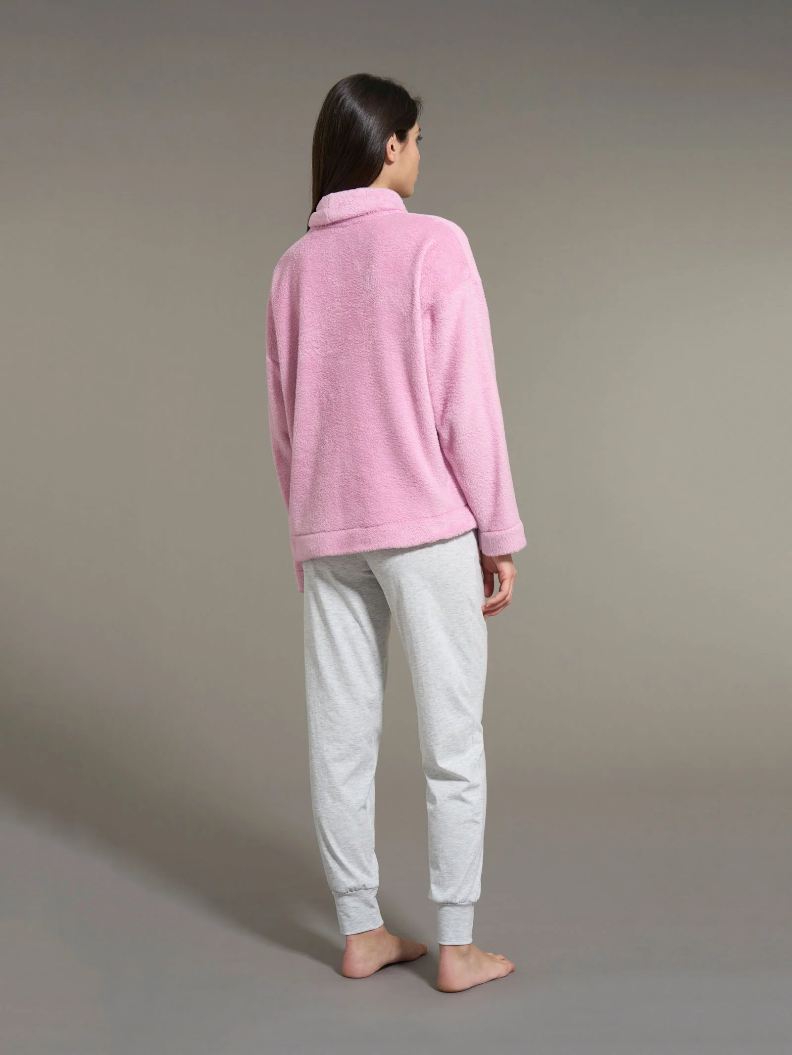 Pigiama con collo a vulcano in Polar Fleece - Mauve Mist - Image 2