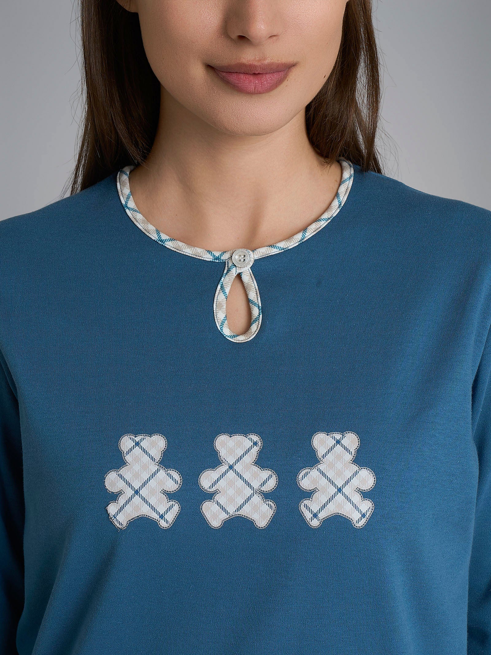 Pigiama con scollo a goccia e dettaglio in Interlock di cotone 40-54 - Fant. Real Teal Tartan - Image 3