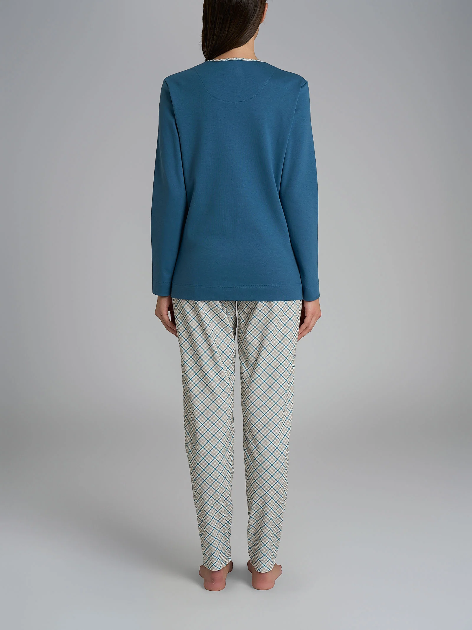 Pigiama con scollo a goccia e dettaglio in Interlock di cotone 56-60 - Fant. Real Teal Tartan - Image 2