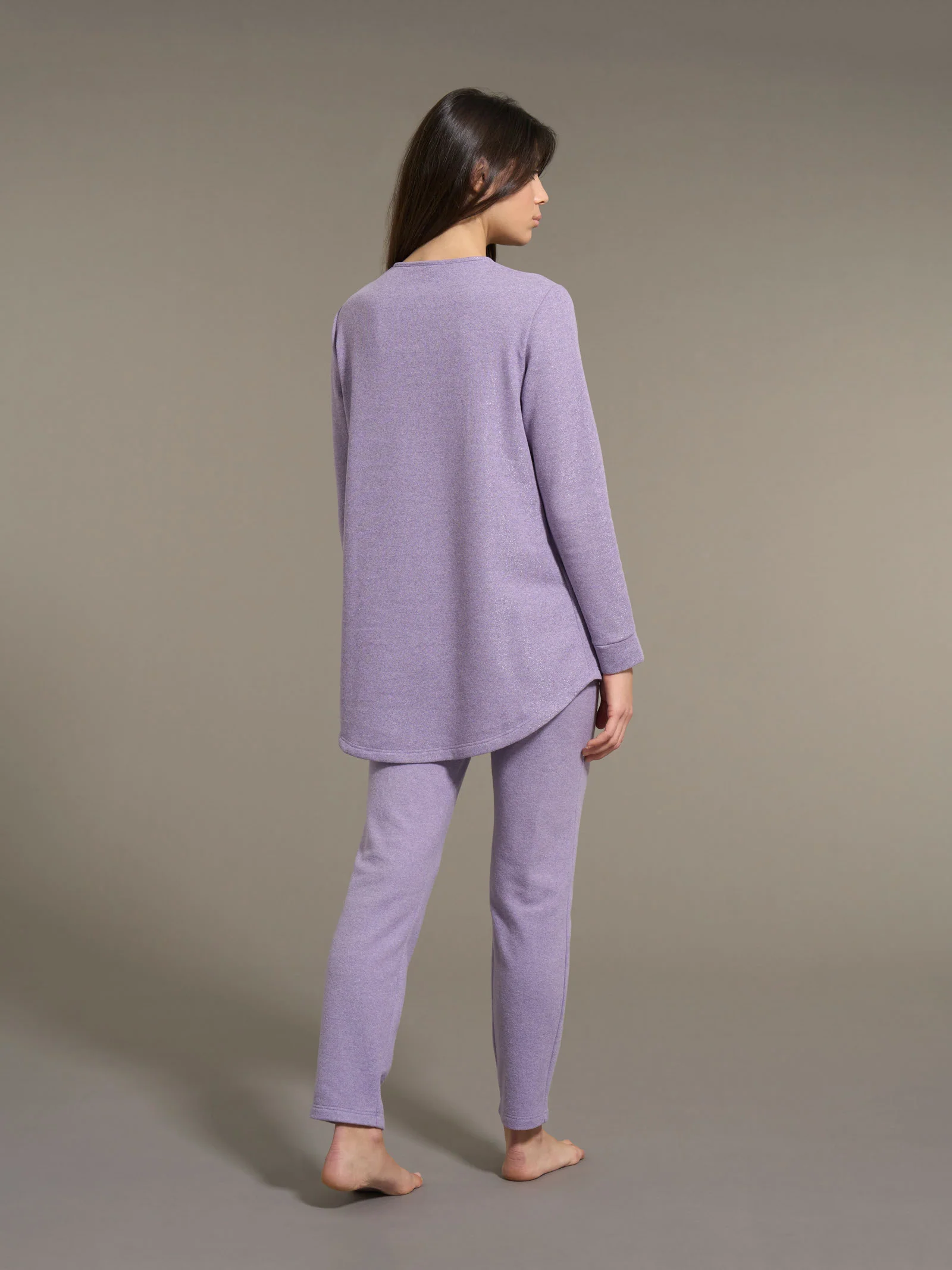 Pigiama con scollo a goccia in Cotton Eco Pile e Lurex - Lilla - Image 2