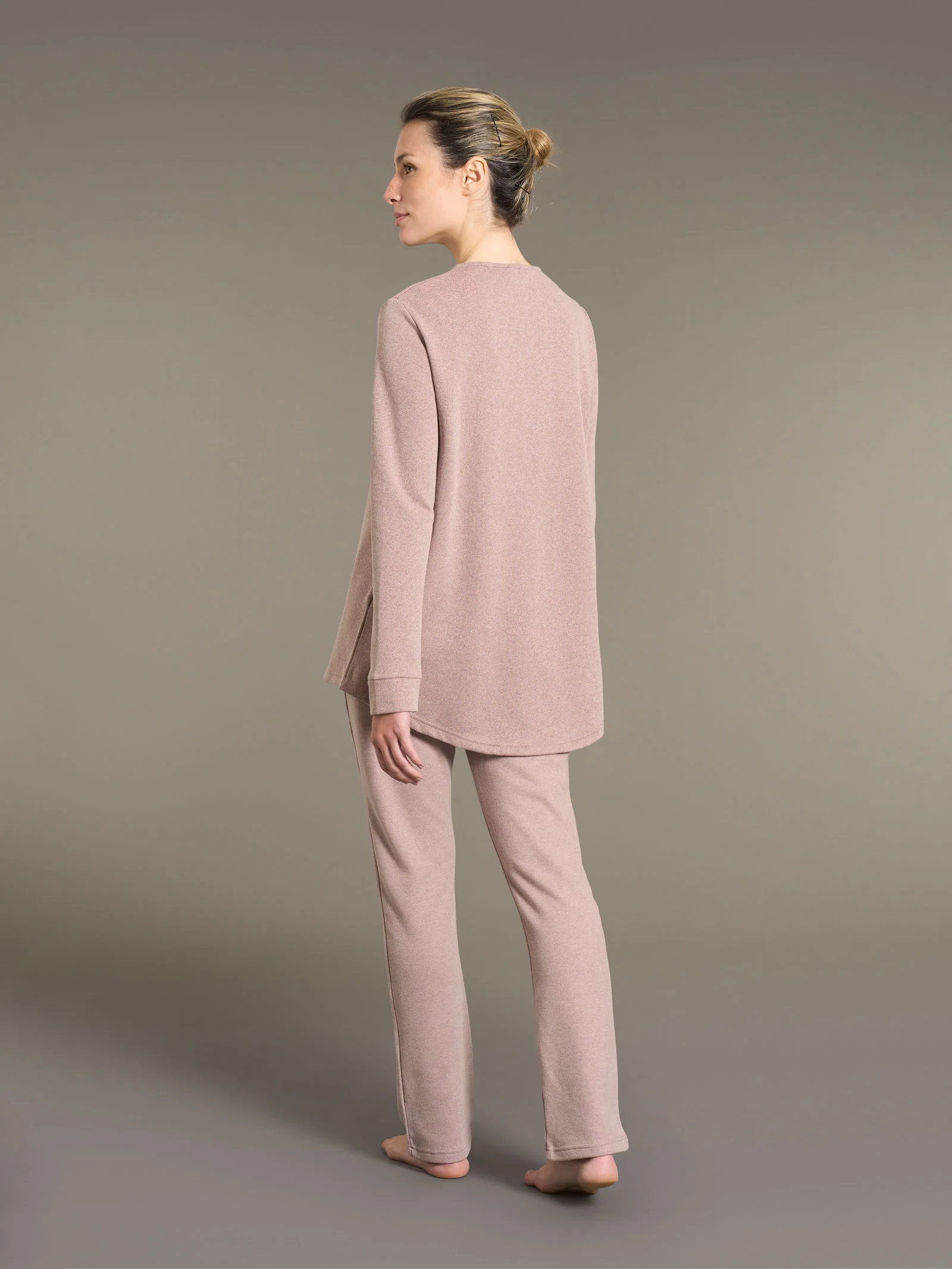 Pigiama con scollo a goccia in Cotton Eco Pile e Lurex - Terra - Image 2