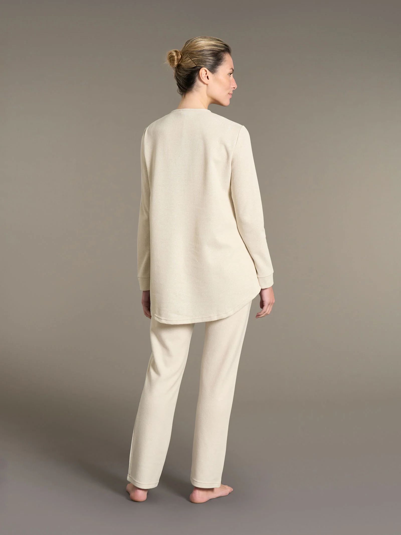 Pigiama con scollo a goccia in Cotton Eco Pile e Lurex - Off White - Image 2