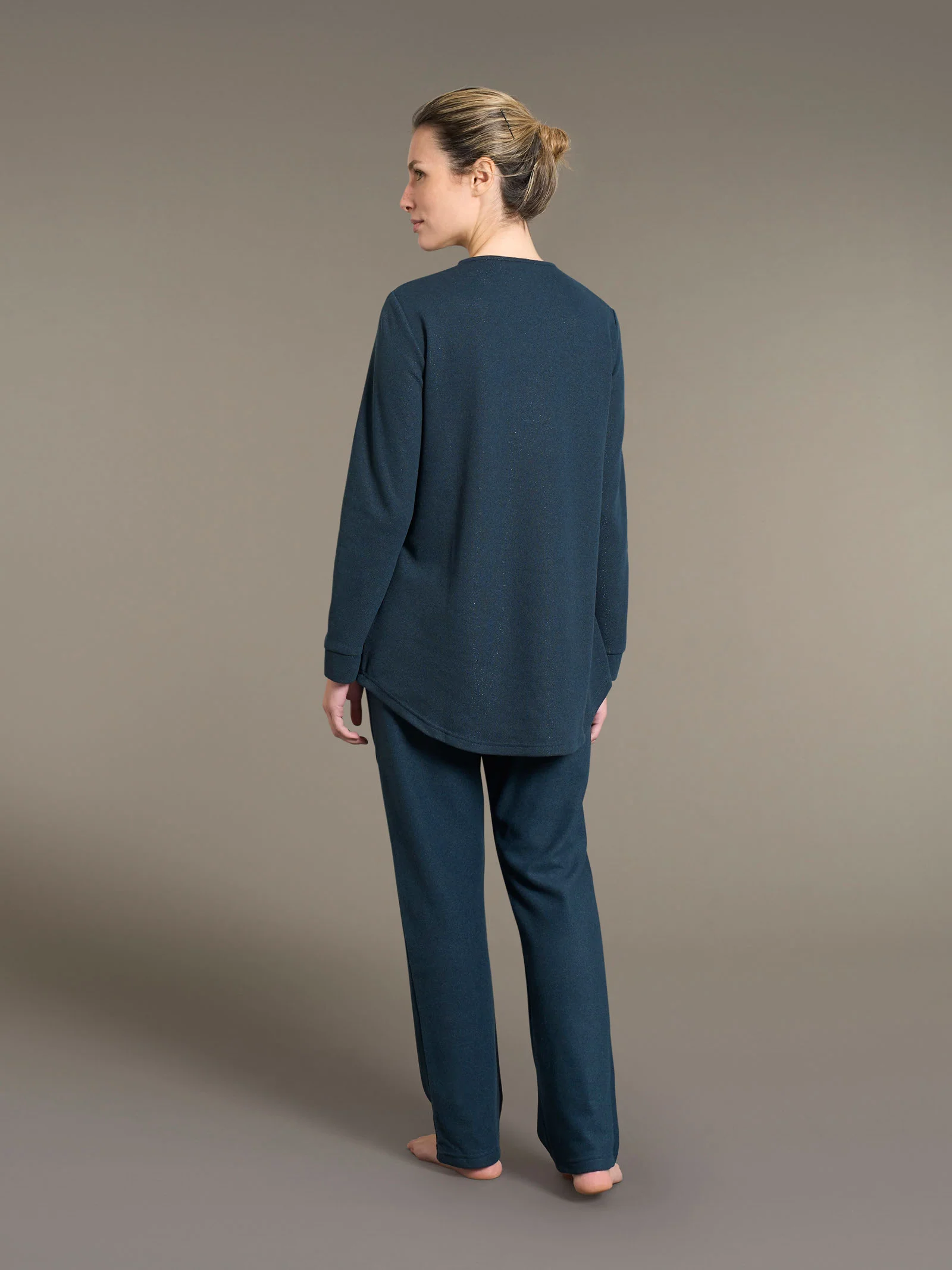 Pigiama con scollo a goccia in Cotton Eco Pile e Lurex - Reflecting Pond - Image 2