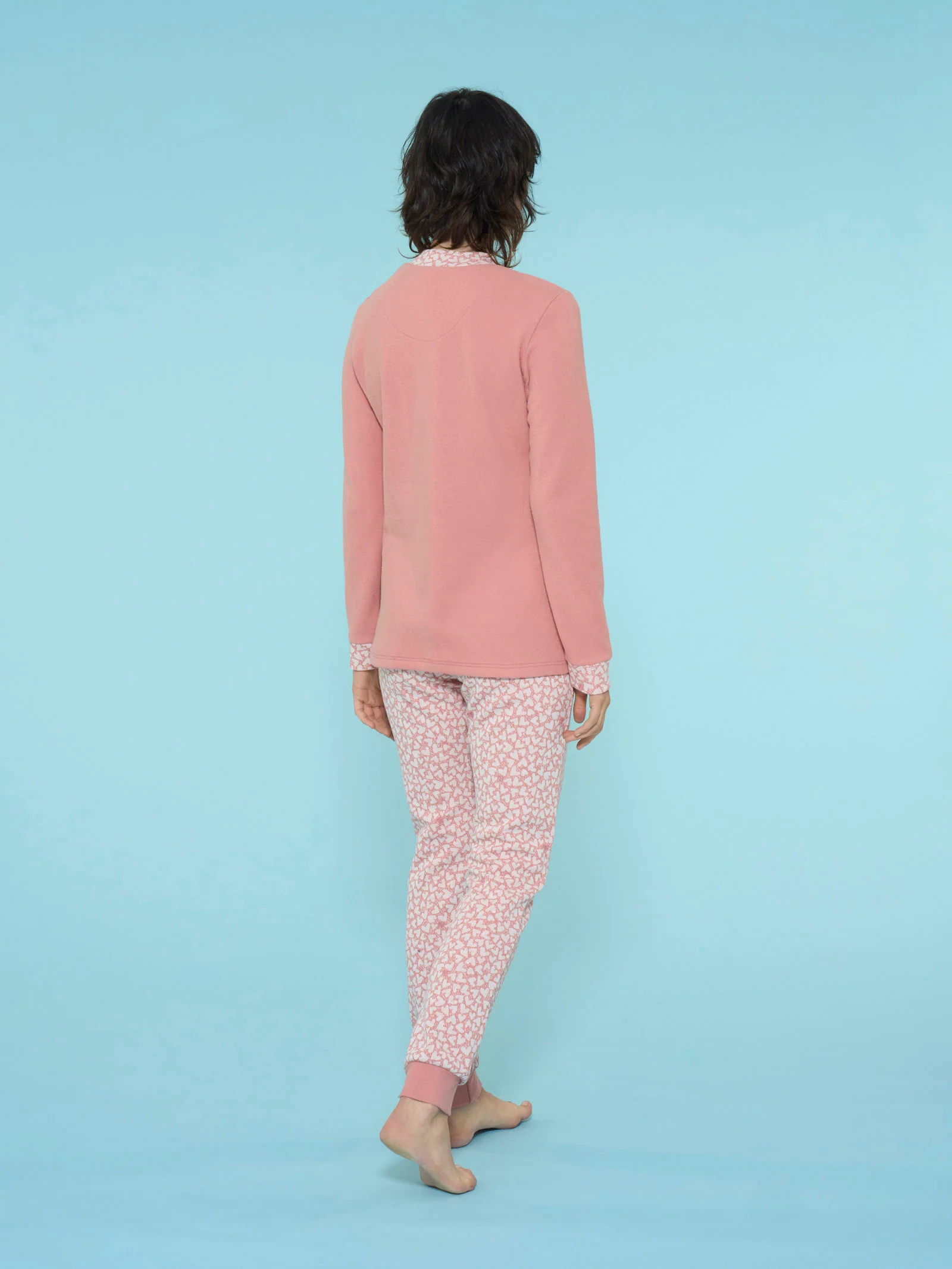 Pigiama con scollo a V e cuori in Cotton Eco Pile - Fant.Pesco - Image 2