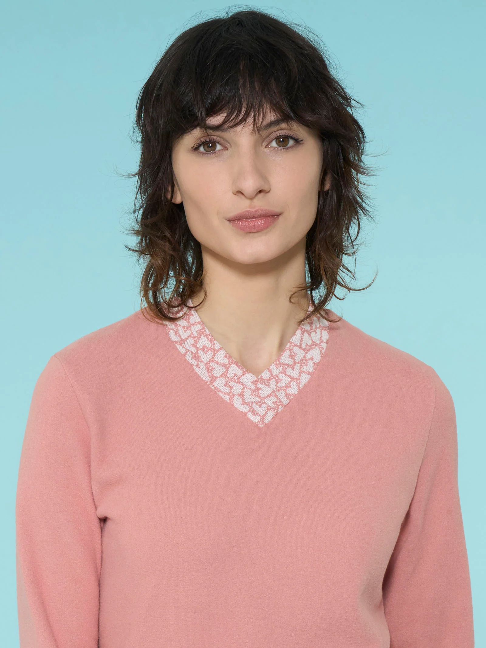 Pigiama con scollo a V e cuori in Cotton Eco Pile - Fant.Pesco - Image 3
