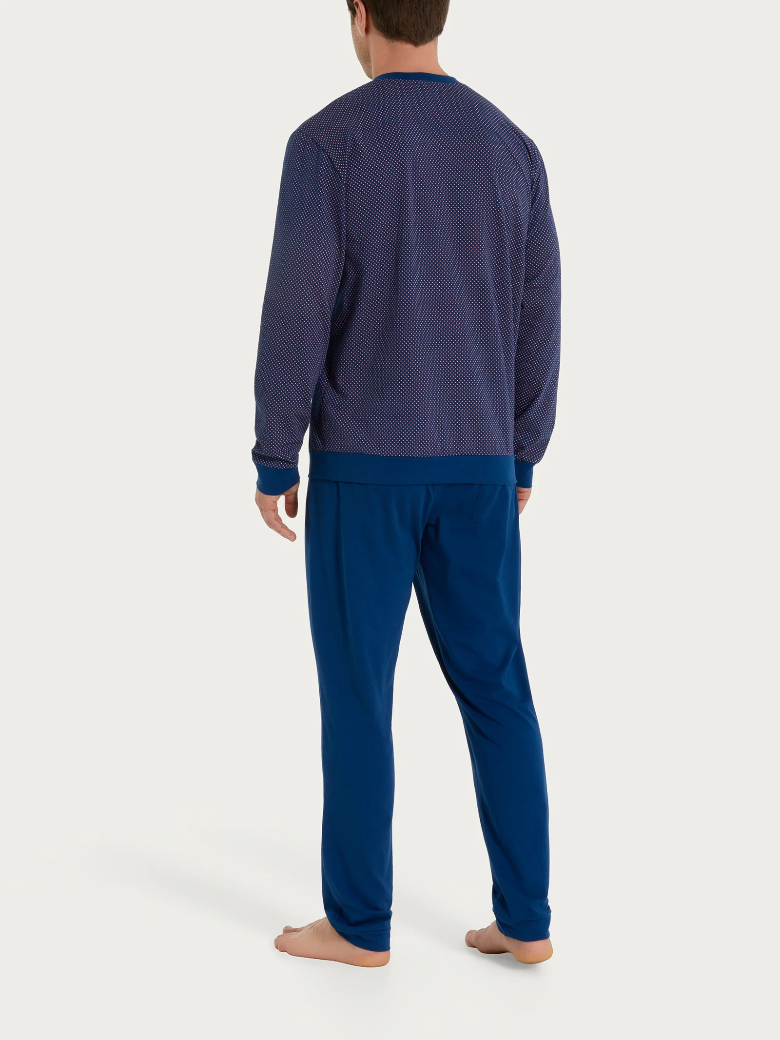 Pigiama con scollo a V e fantasia a quadri in Jersey di Cotone - Fant. Navy Peony - Image 2