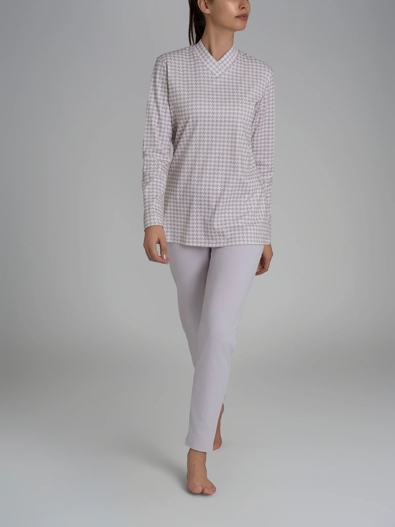 Pigiama con scollo a V in Interlock di cotone - Fant. Lavender Blue Crocette