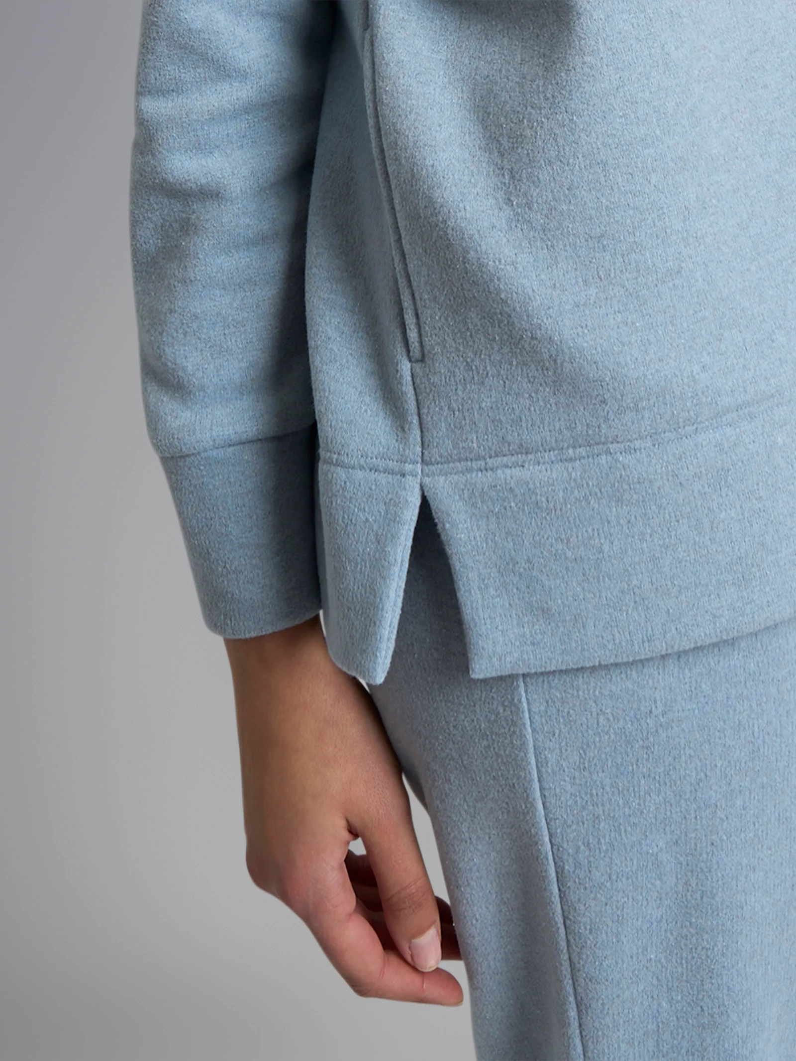 Pigiama con zip in tinta unita in Cotton Eco Pile - Nebbia - Image 2