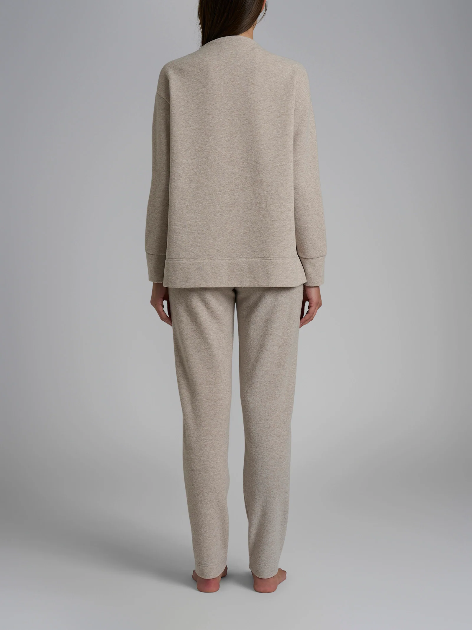 Pigiama con zip in tinta unita in Cotton Eco Pile - Cement - Image 2