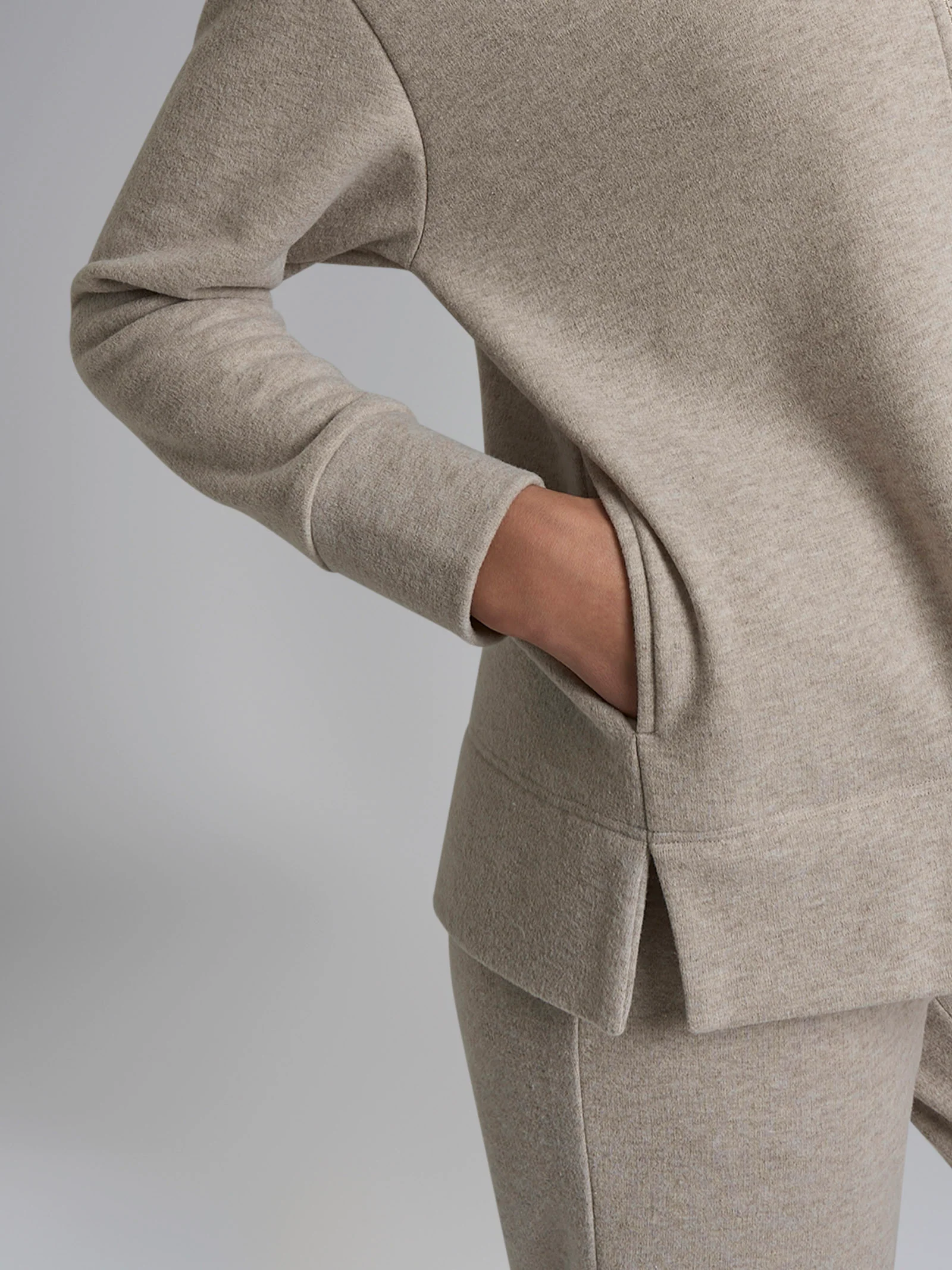 Pigiama con zip in tinta unita in Cotton Eco Pile - Cement - Image 3
