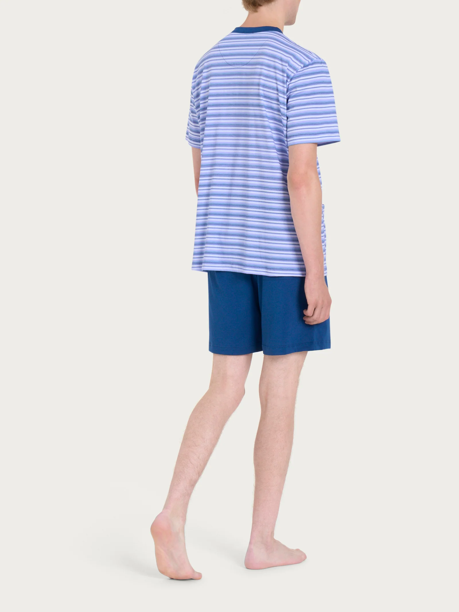 Pigiama corto aperto con fantasia geometrica in Jersey di Cotone - Fant. Navy Peony Righe Orizzontali - Image 2