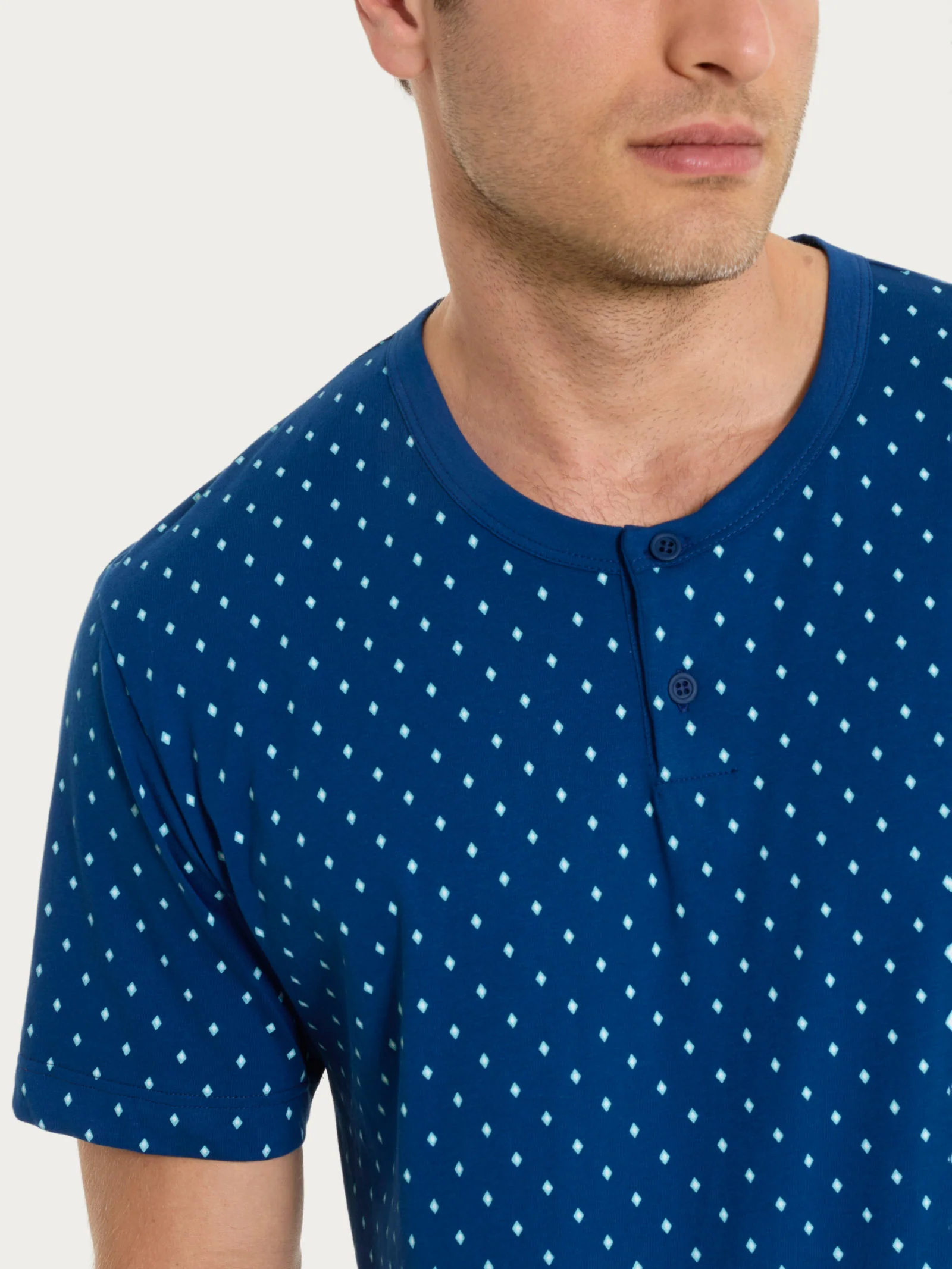 Pigiama corto con micro rombi in Jersey di Cotone - Fant. Navy Peony Cravatier - Image 3