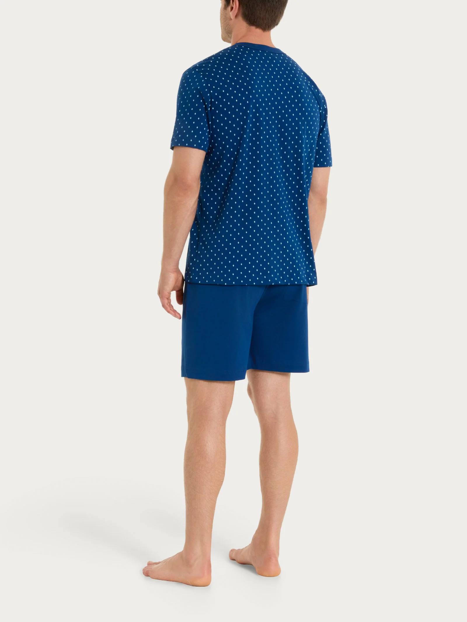 Pigiama corto e aperto con micro rombi in Jersey di Cotone 58-60 - Fant. Navy Peony Cravatier - Image 2