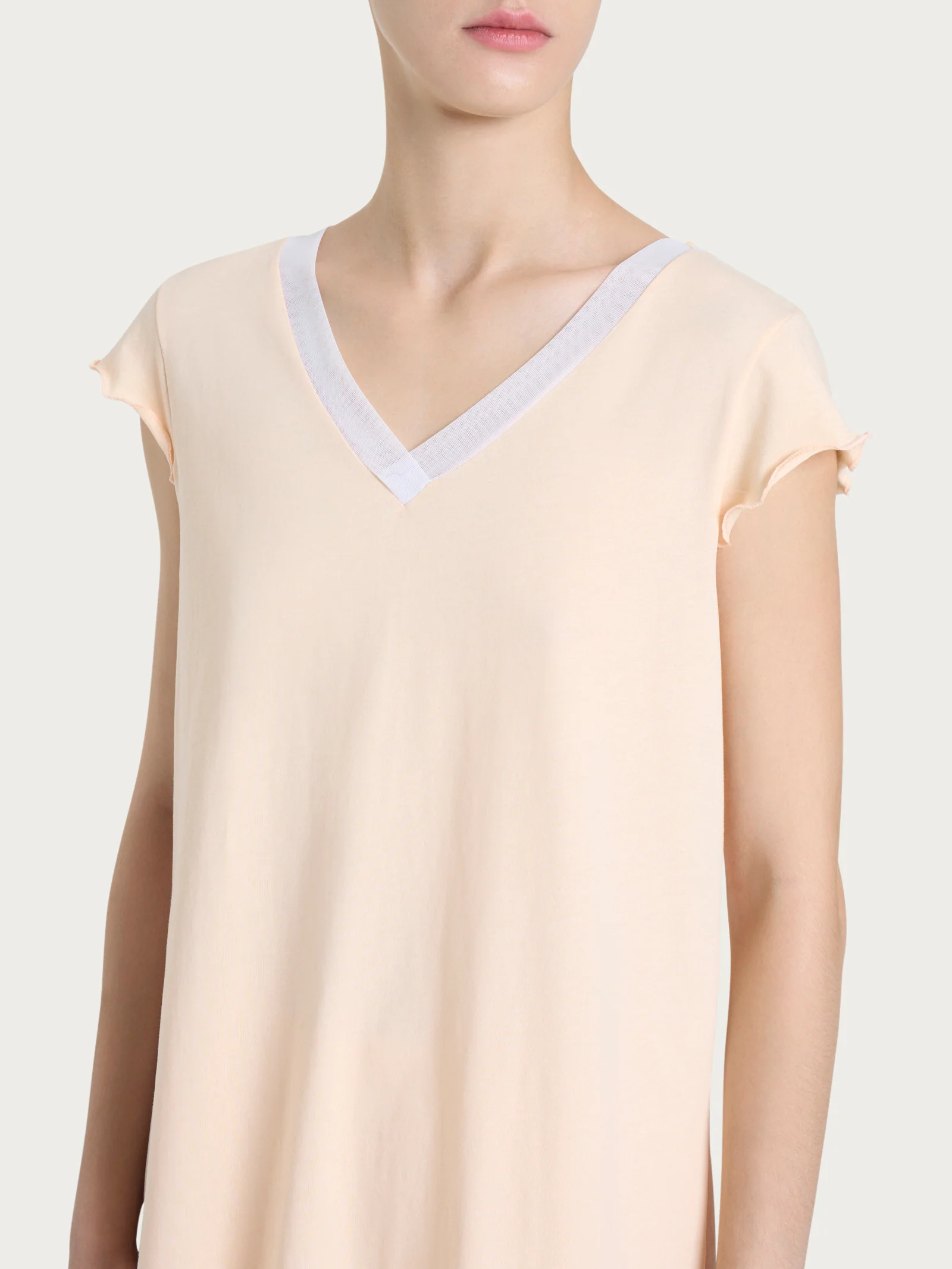 Pigiama corto tinta unita con scollo a V in Jersey di cotone - Pale Peach - Image 3