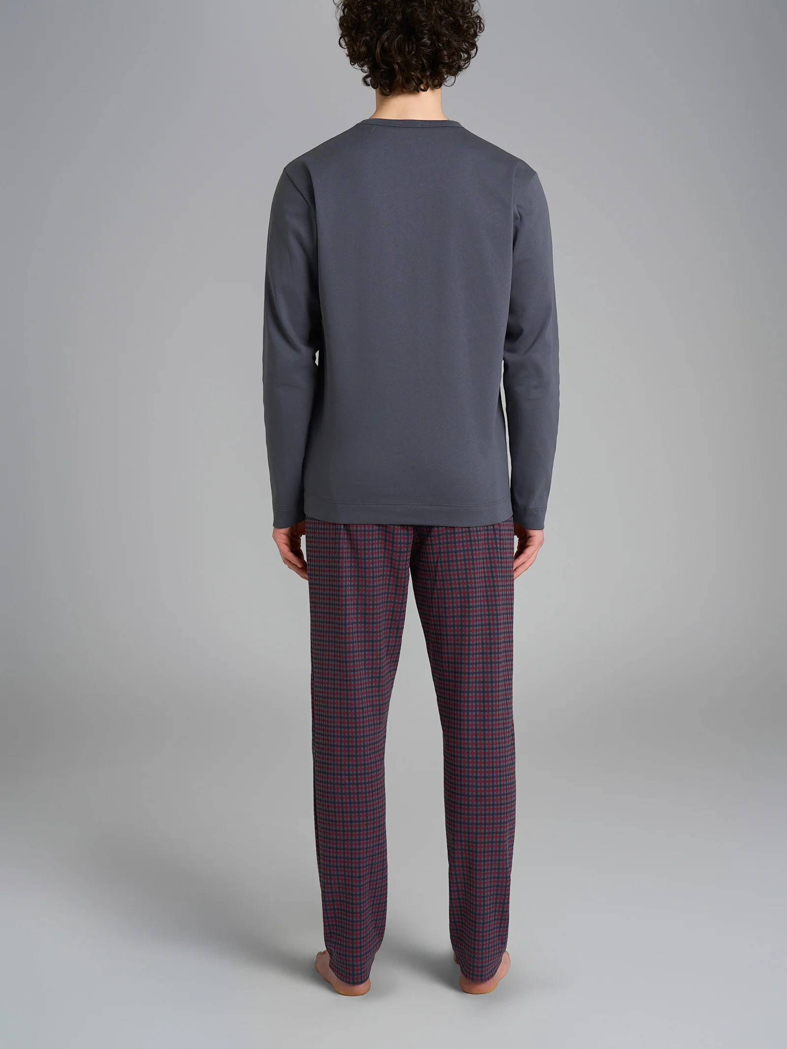 Pigiama girocollo con fantasia tartan in interlock di cotone - Fant. Turbulence Small Check - Image 2
