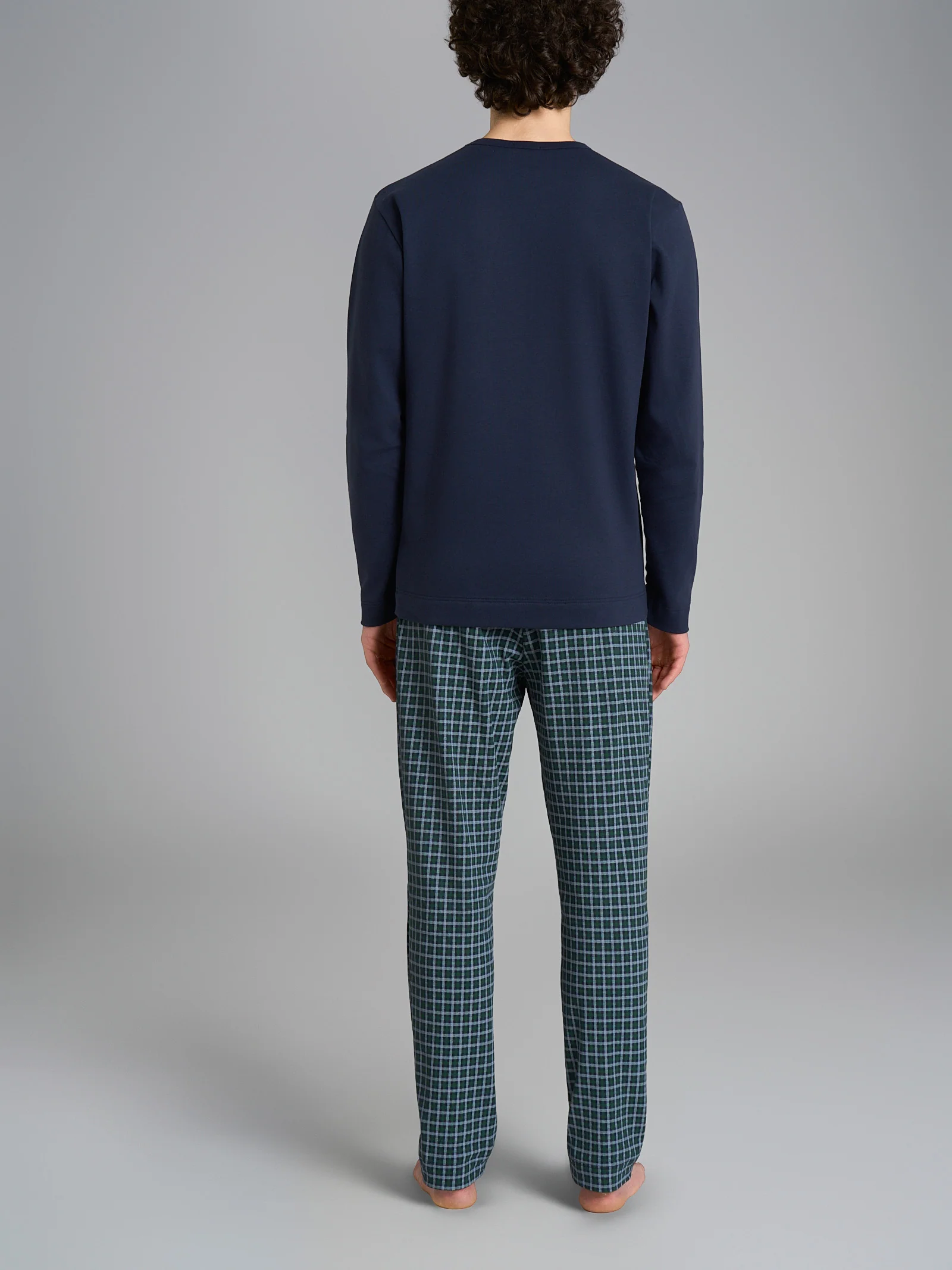 Pigiama girocollo con fantasia tartan in interlock di cotone - Fant. Notte Small Check - Image 2