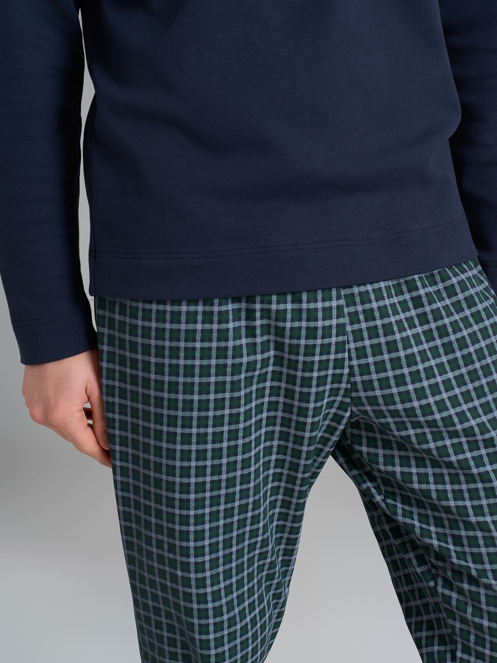 Pigiama girocollo con fantasia tartan in interlock di cotone - Fant. Notte Small Check - Image 3