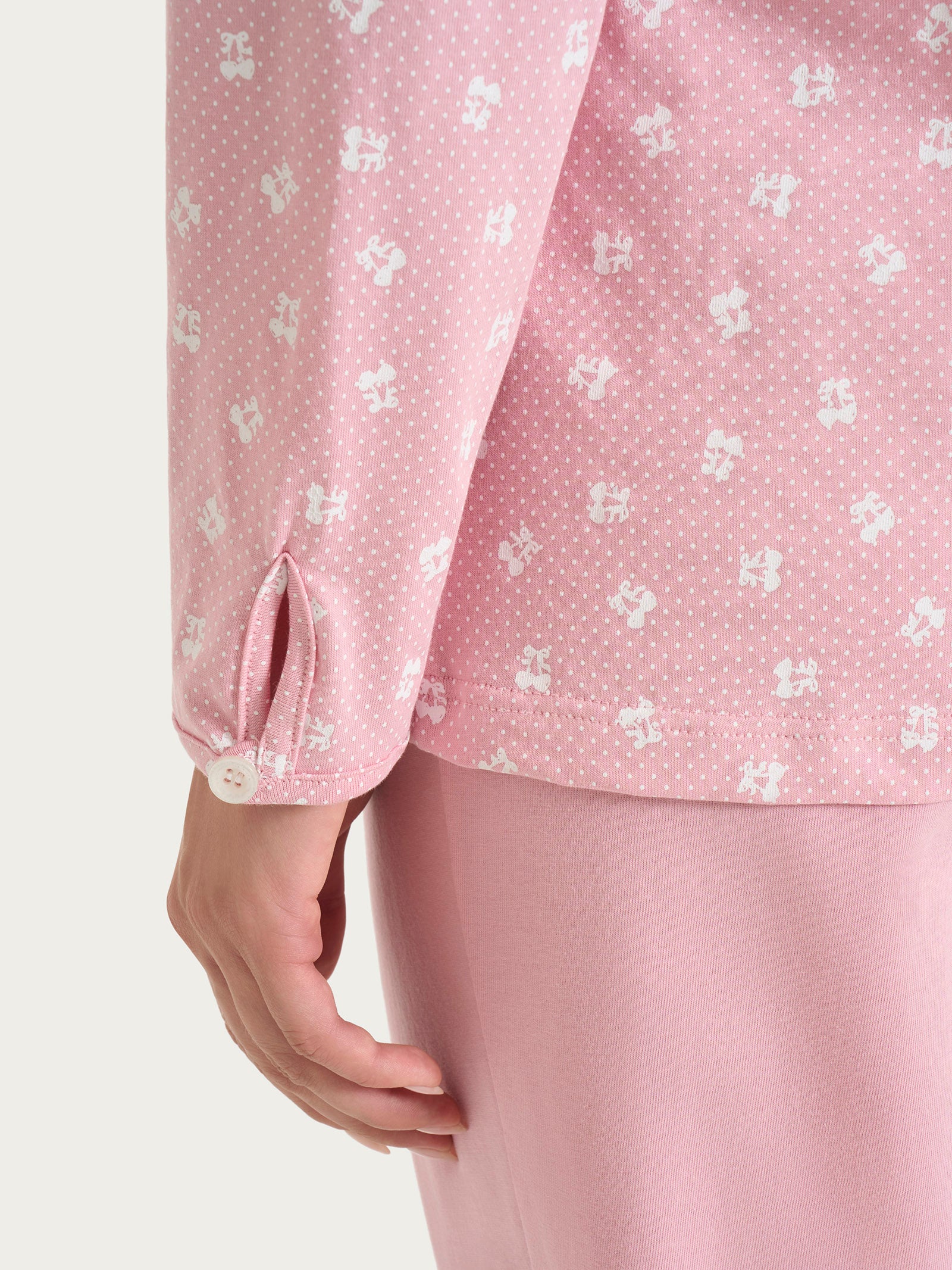 Pigiama in fantasia con collo a serafino in Jersey di cotone 40-50 - Fant. Cameo Pink - Image 4