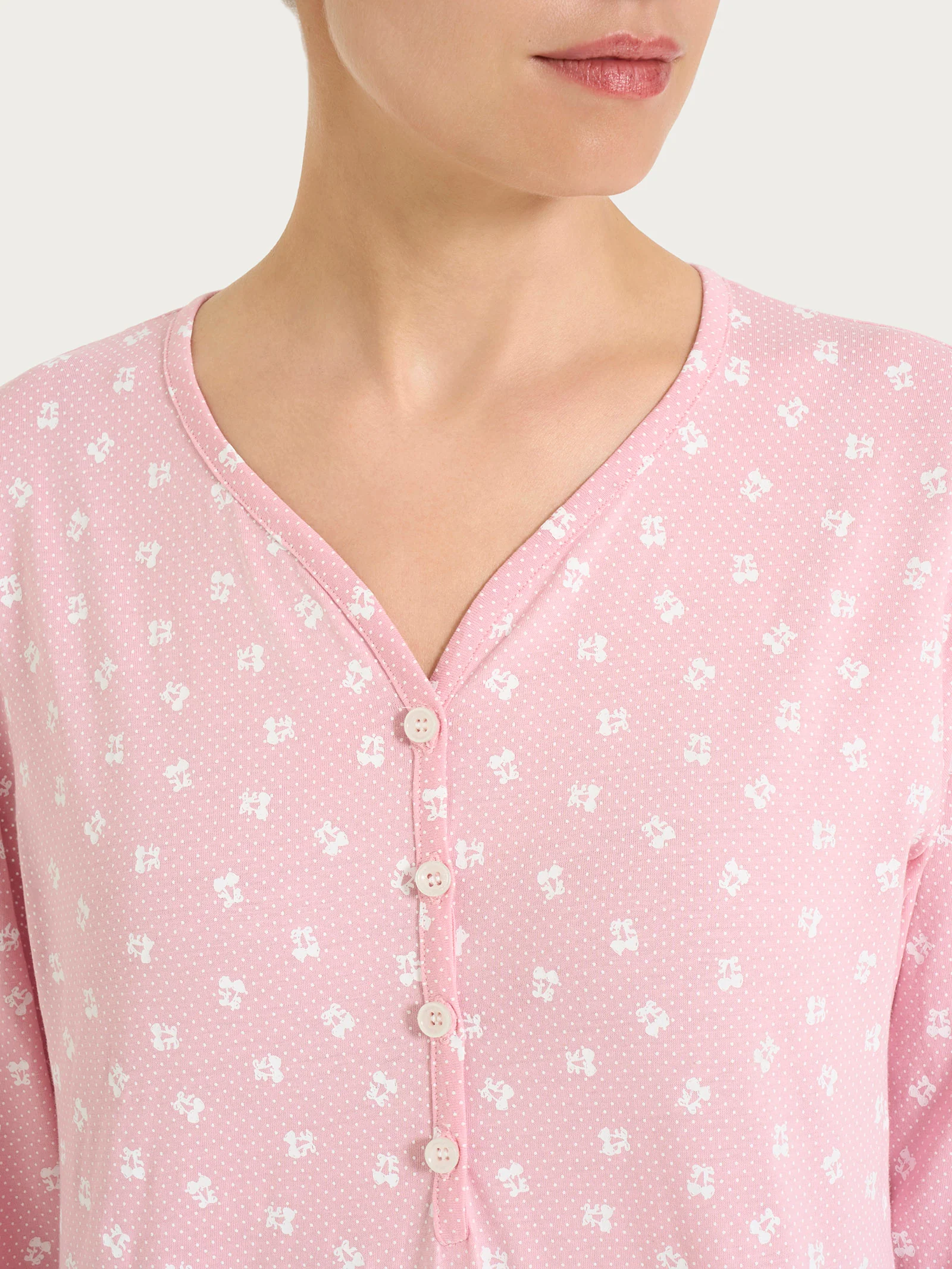 Pigiama in fantasia con collo a serafino in Jersey di cotone 52-56 - Fant. Cameo Pink - Image 3