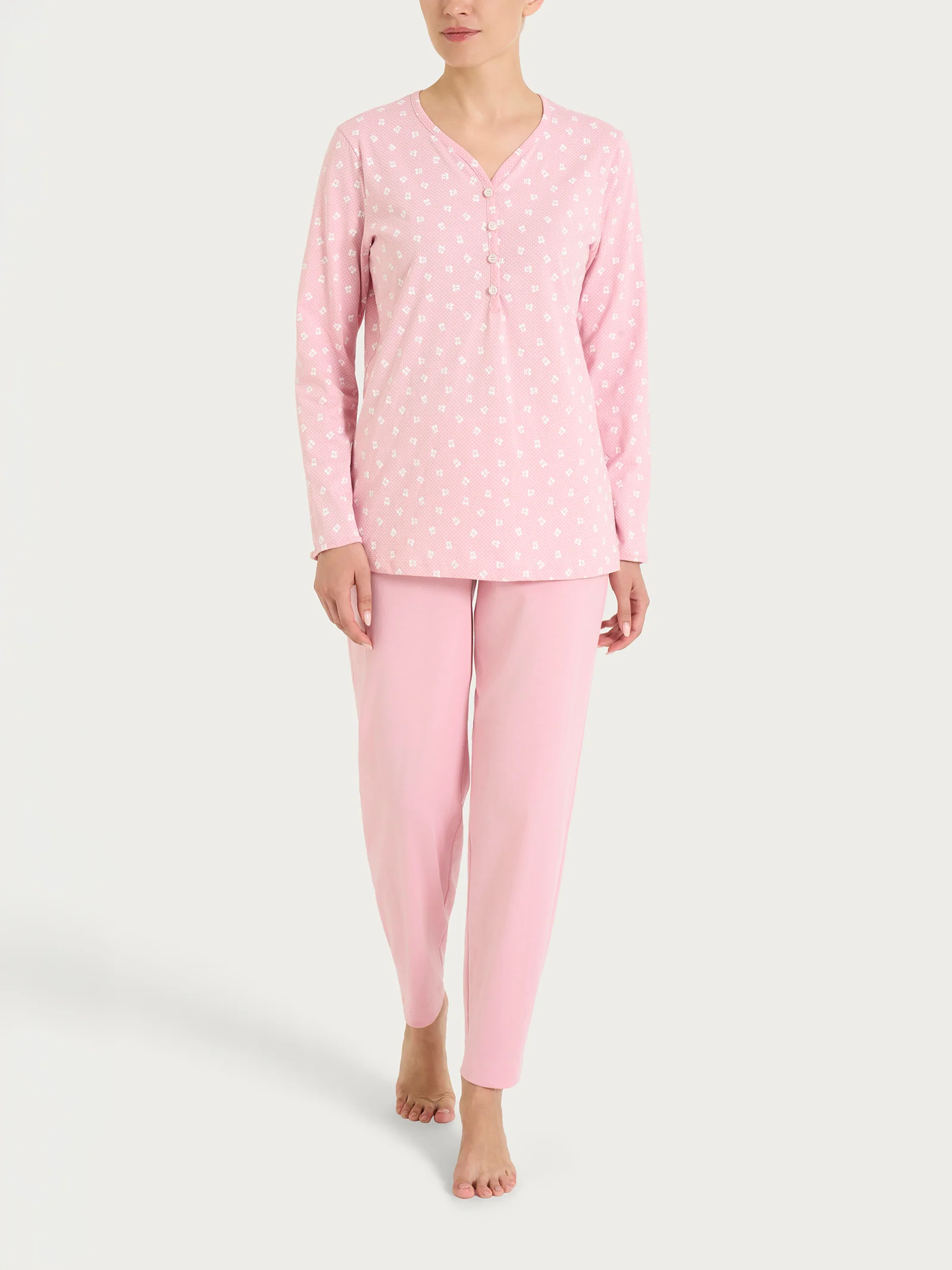 Pigiama in fantasia con collo a serafino in Jersey di cotone 52-56 - Fant. Cameo Pink - Image 5