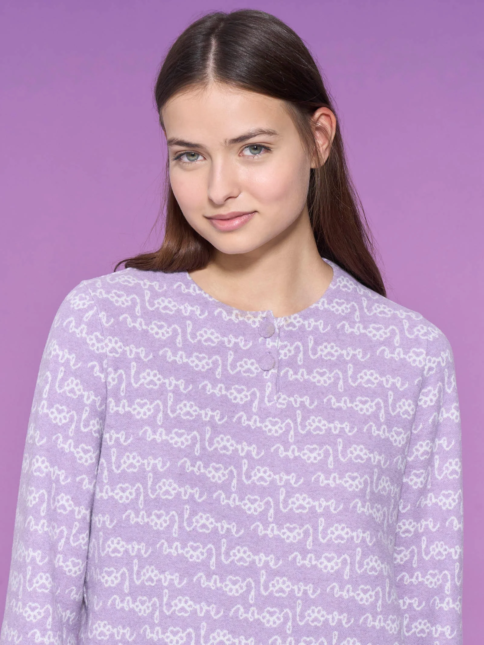Pigiama love a serafino in Cotton Eco Pile - Fant.Lilla - Image 3