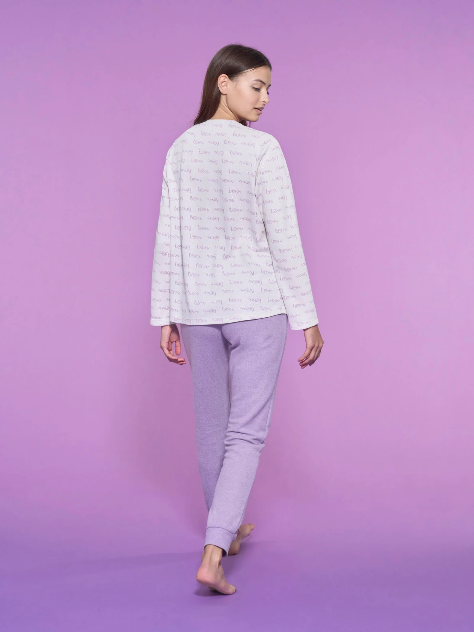 Pigiama love con collo a serafino in Cotton Eco Pile - Fant.Avorio - Image 2