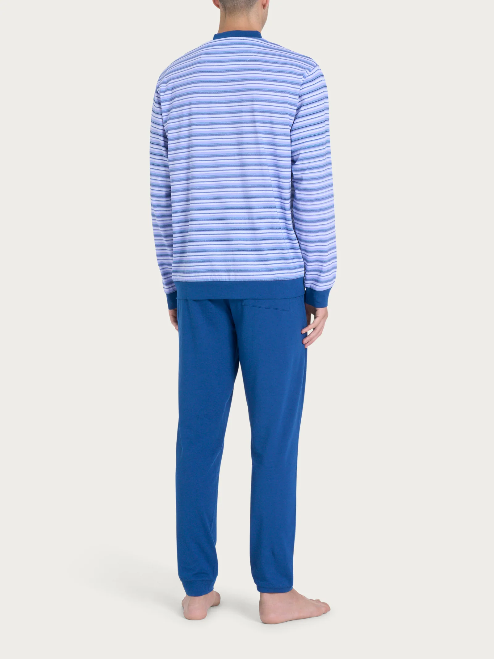 Pigiama lungo a righe in Jersey di Cotone - Fant. Navy Peony Righe Orizzontali - Image 2