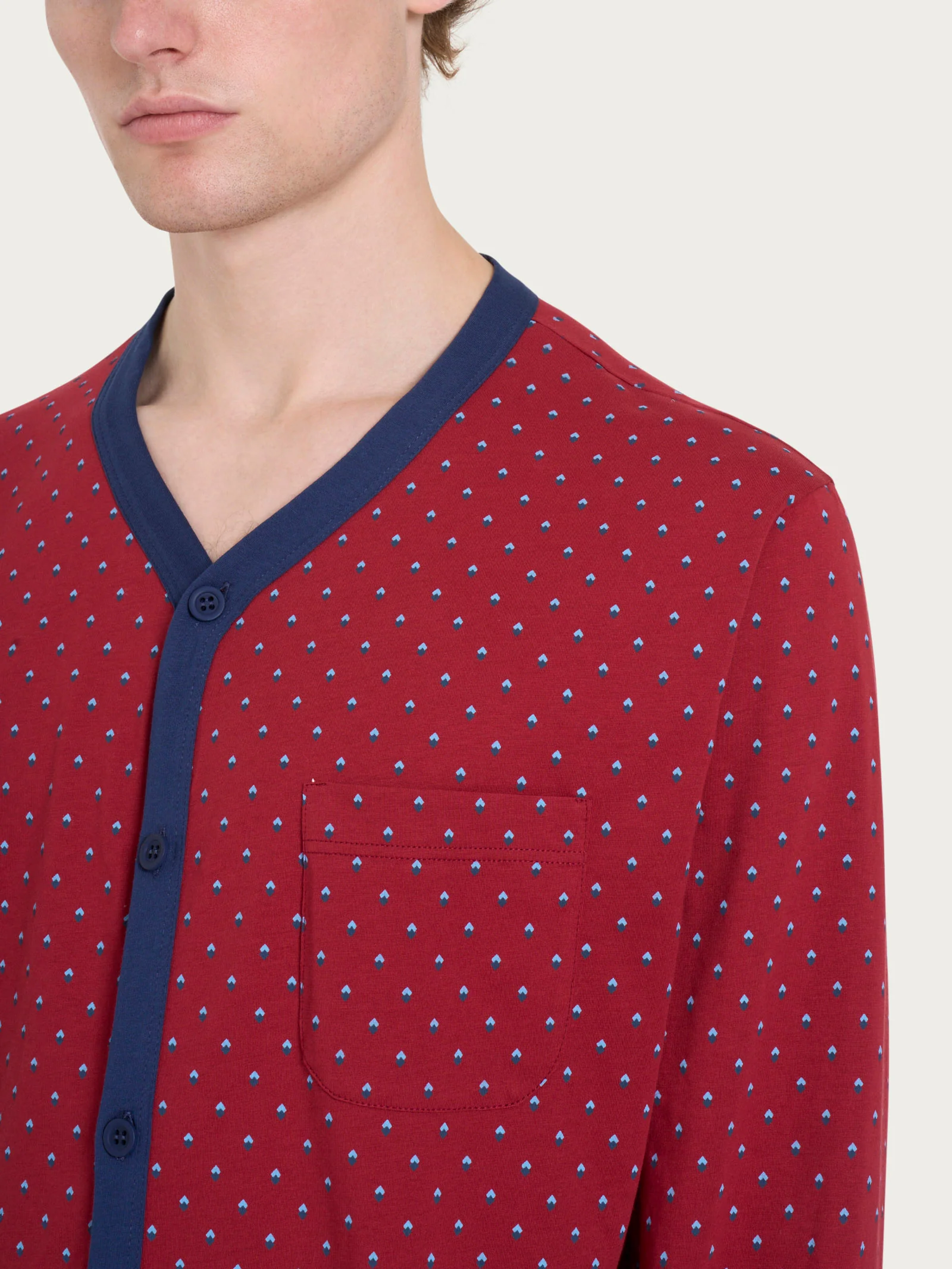 Pigiama lungo aperto con stile geometrico in Jersey di Cotone 58-60 - Fant. Biking Red - Image 3