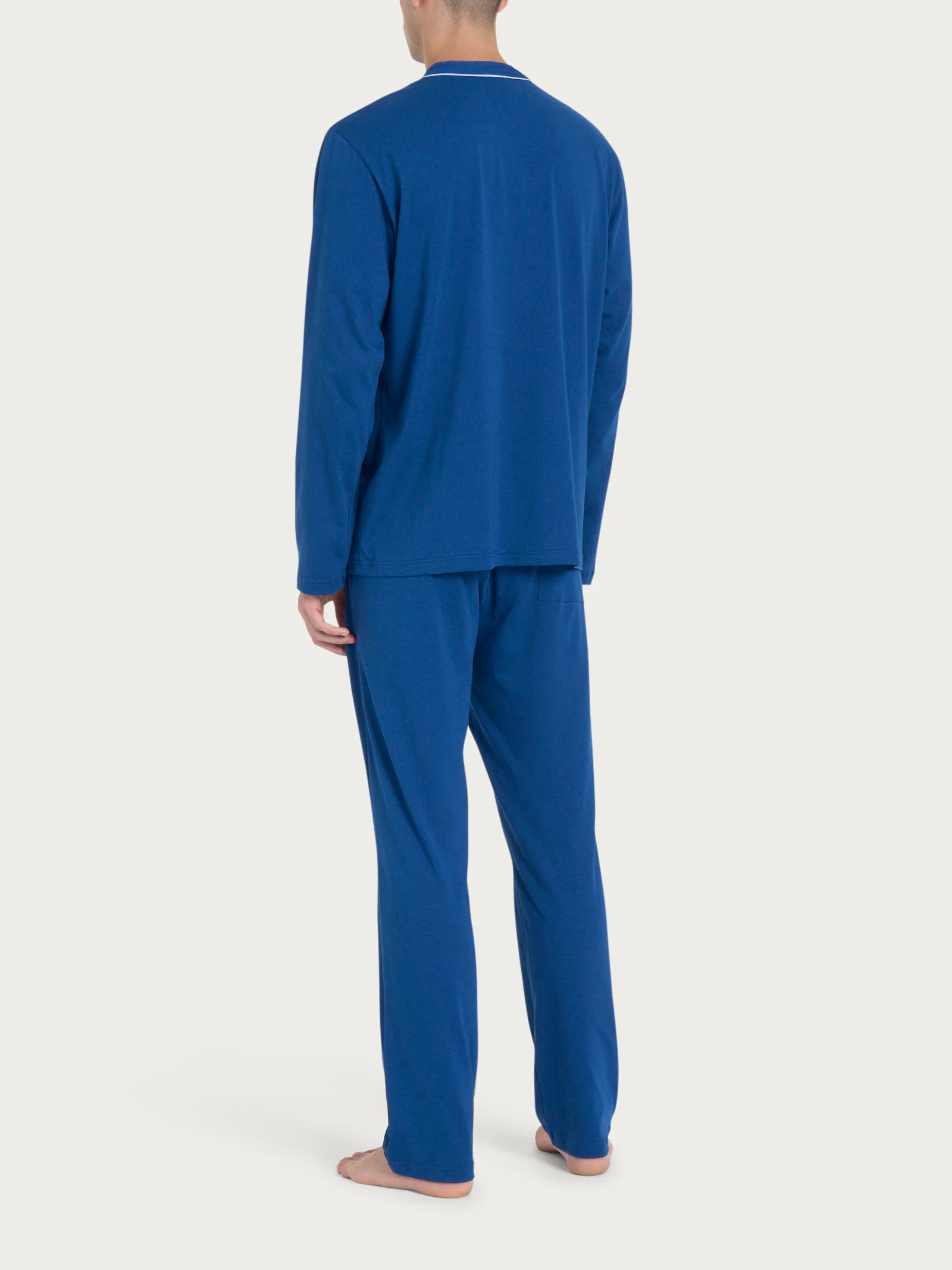 Pigiama lungo aperto in Jersey di Cotone - Navy Peony - Image 2