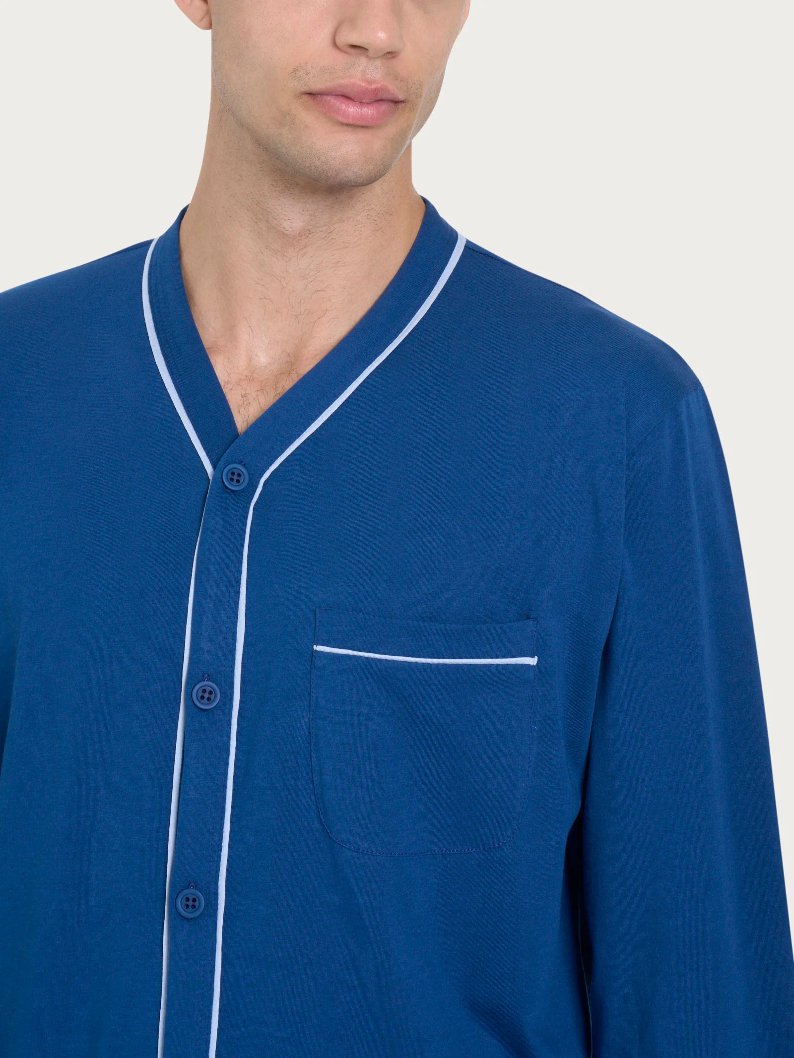 Pigiama lungo aperto in Jersey di Cotone - Navy Peony - Image 3
