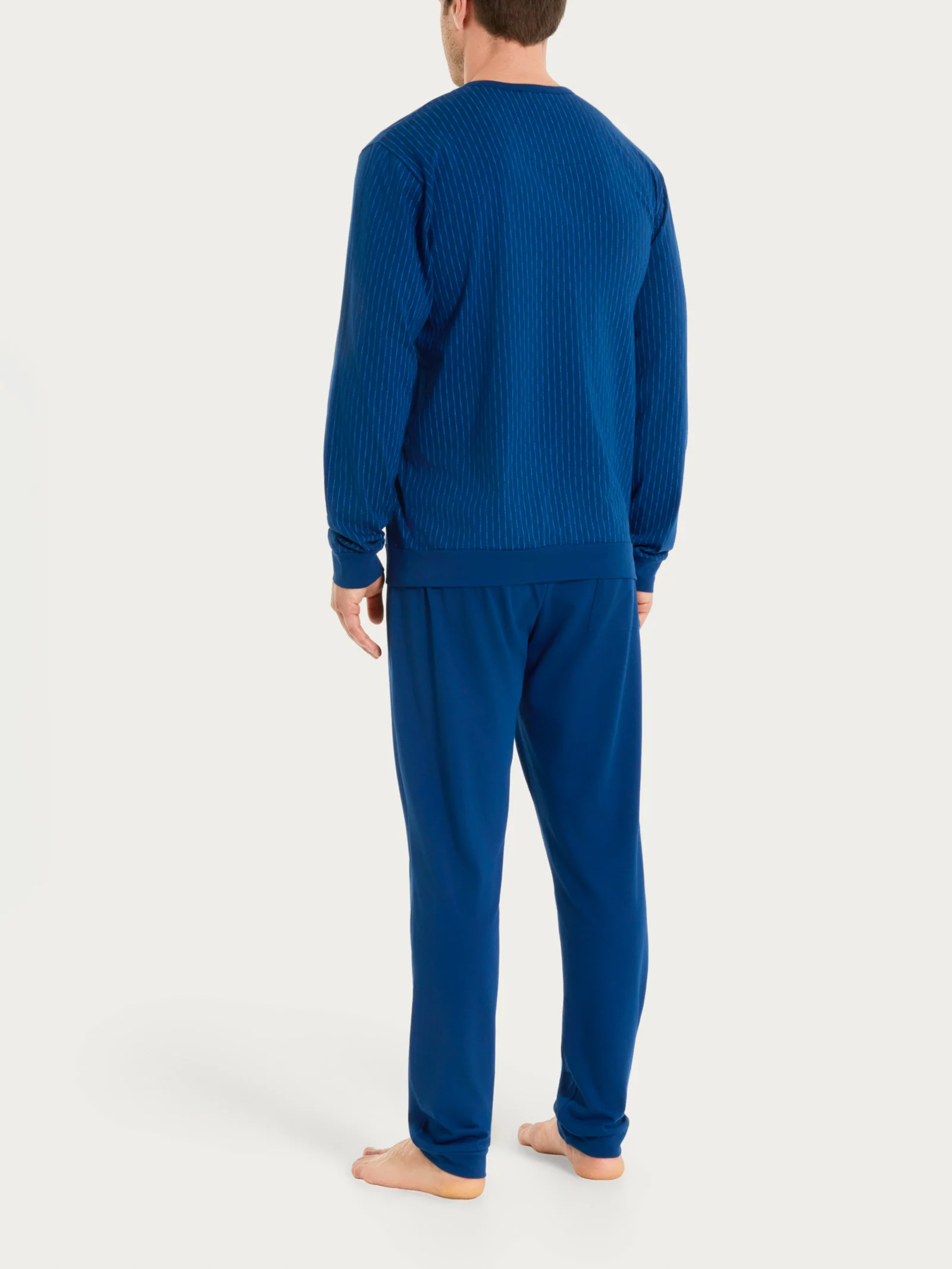 Pigiama lungo con dettagli micro geometrici in Jersey di Cotone - Fant. Righe Verticali Navy Peony - Image 2