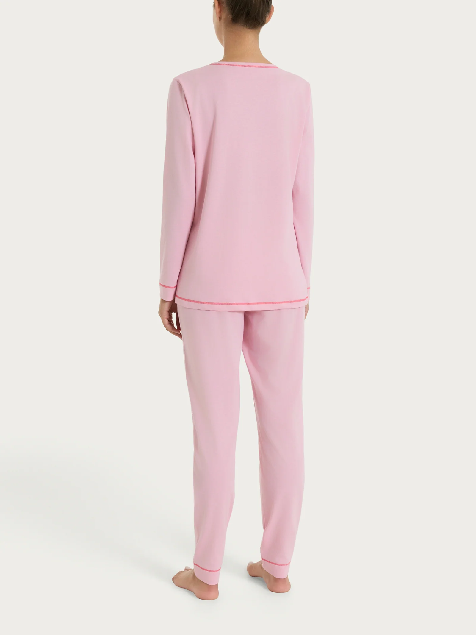 Pigiama lungo tinta unita in Jersey di Cotone - Cameo Pink - Image 3