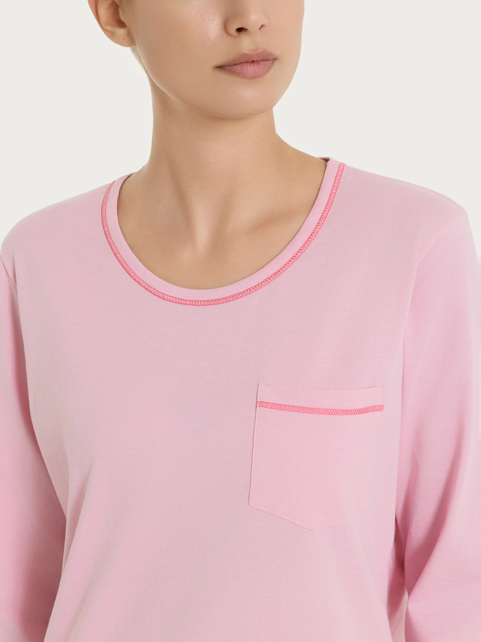 Pigiama lungo tinta unita in Jersey di Cotone - Cameo Pink - Image 4