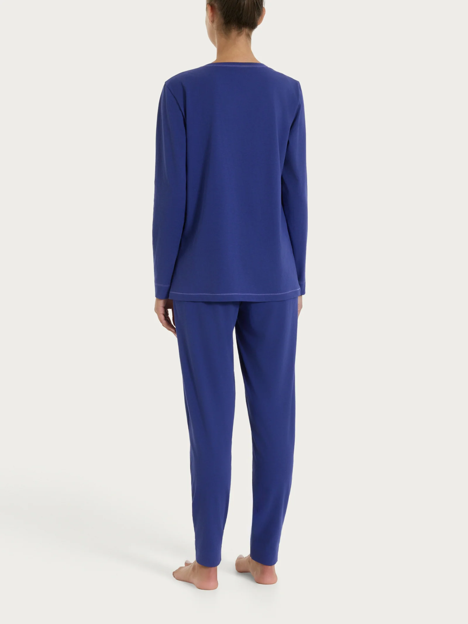Pigiama lungo tinta unita in Jersey di Cotone - Navy Blue - Image 3
