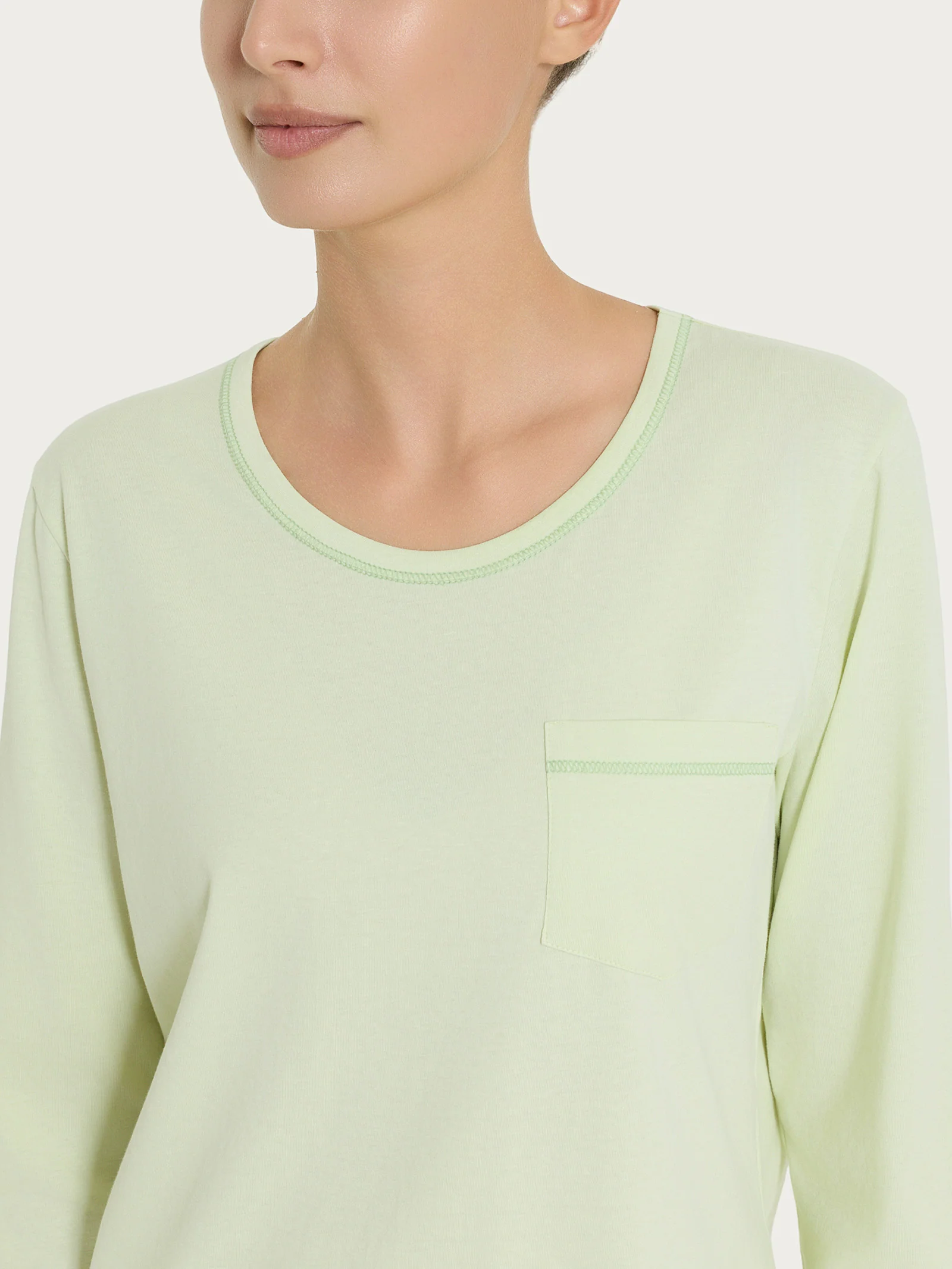 Pigiama lungo tinta unita in Jersey di Cotone - White Jade - Image 3