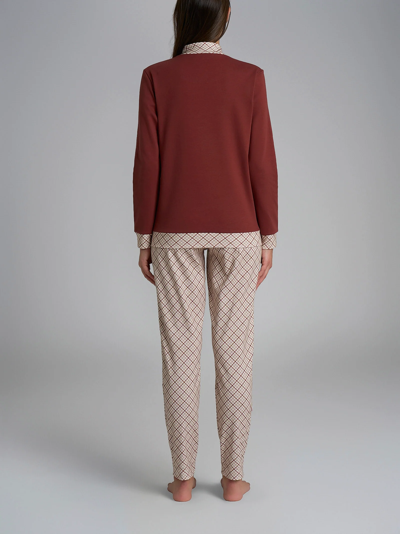 Pigiama lupetto con fantasia tartan in Interlock di cotone - Fant. Henna Small Tartan - Image 2