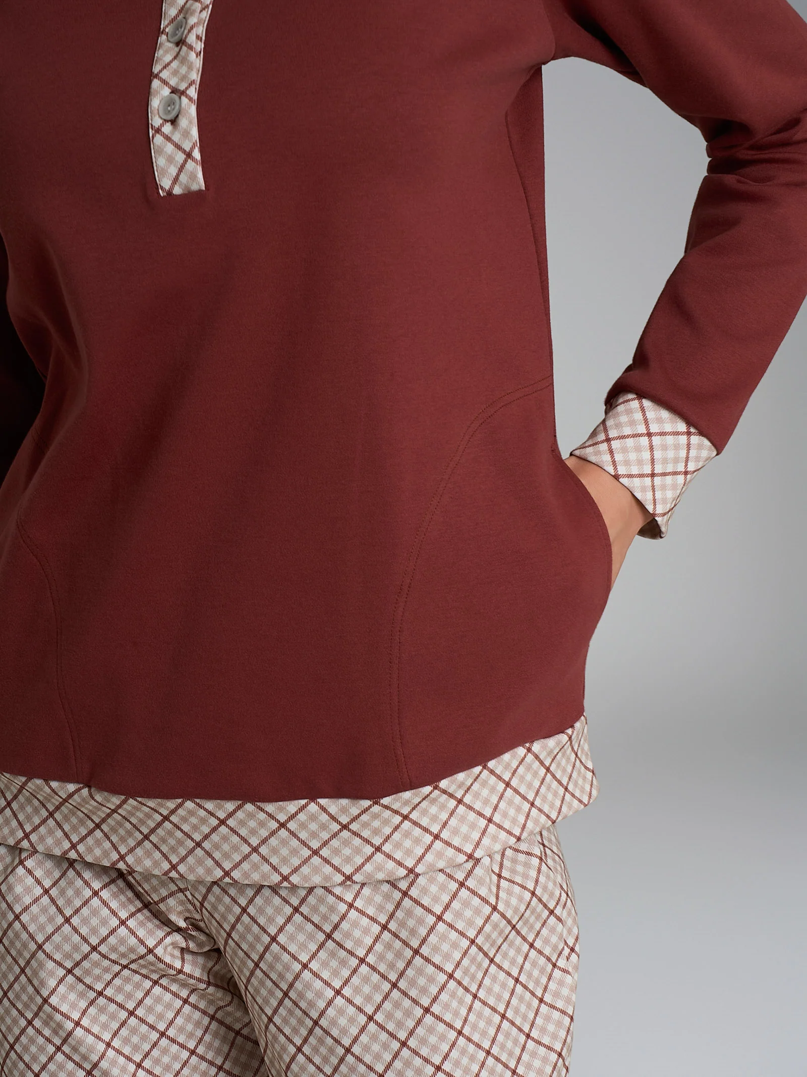 Pigiama lupetto con fantasia tartan in Interlock di cotone - Fant. Henna Small Tartan - Image 3