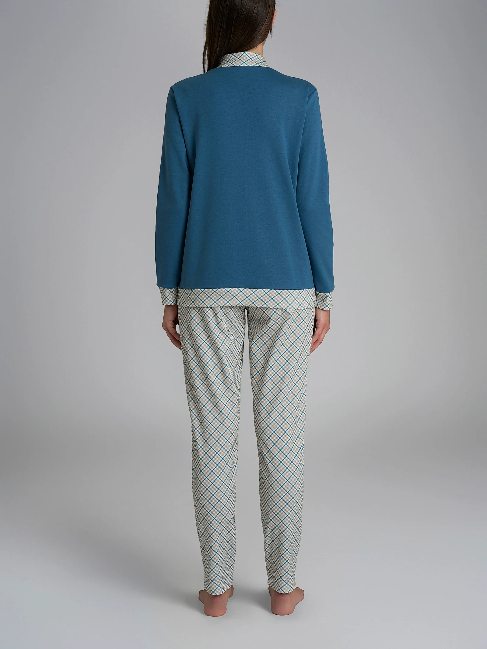 Pigiama lupetto con fantasia tartan in Interlock di cotone - Fant. Real Teal Tartan - Image 2