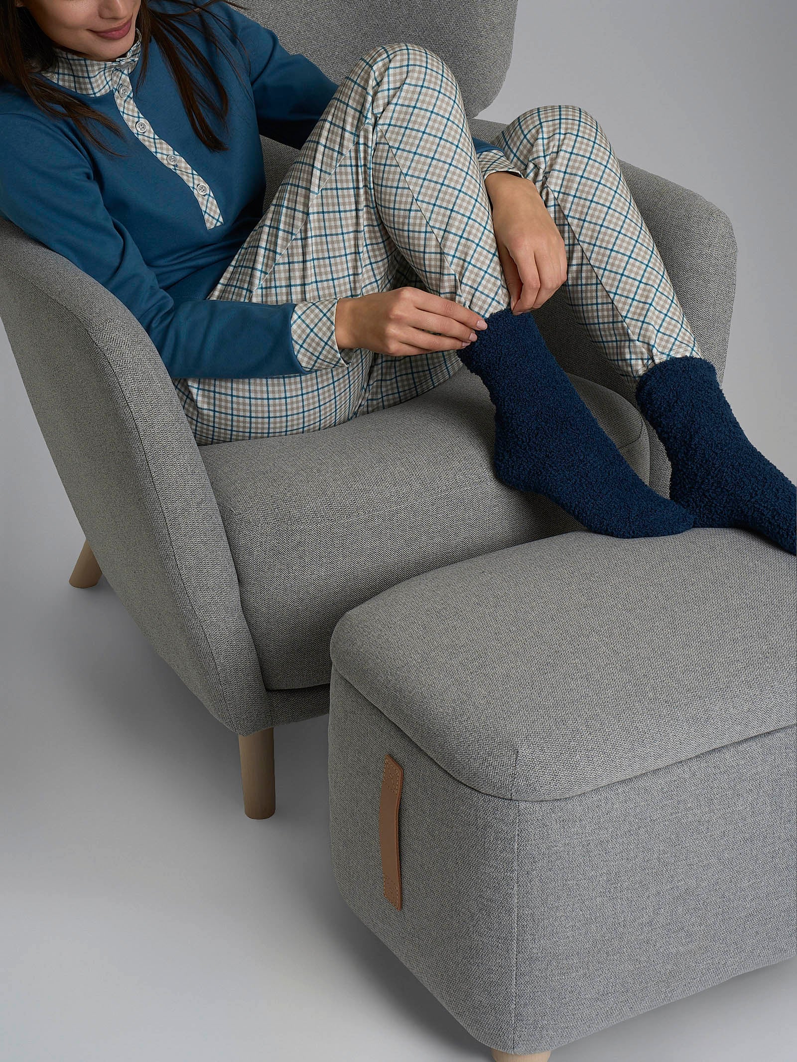 Pigiama lupetto con fantasia tartan in Interlock di cotone - Fant. Real Teal Tartan - Image 3