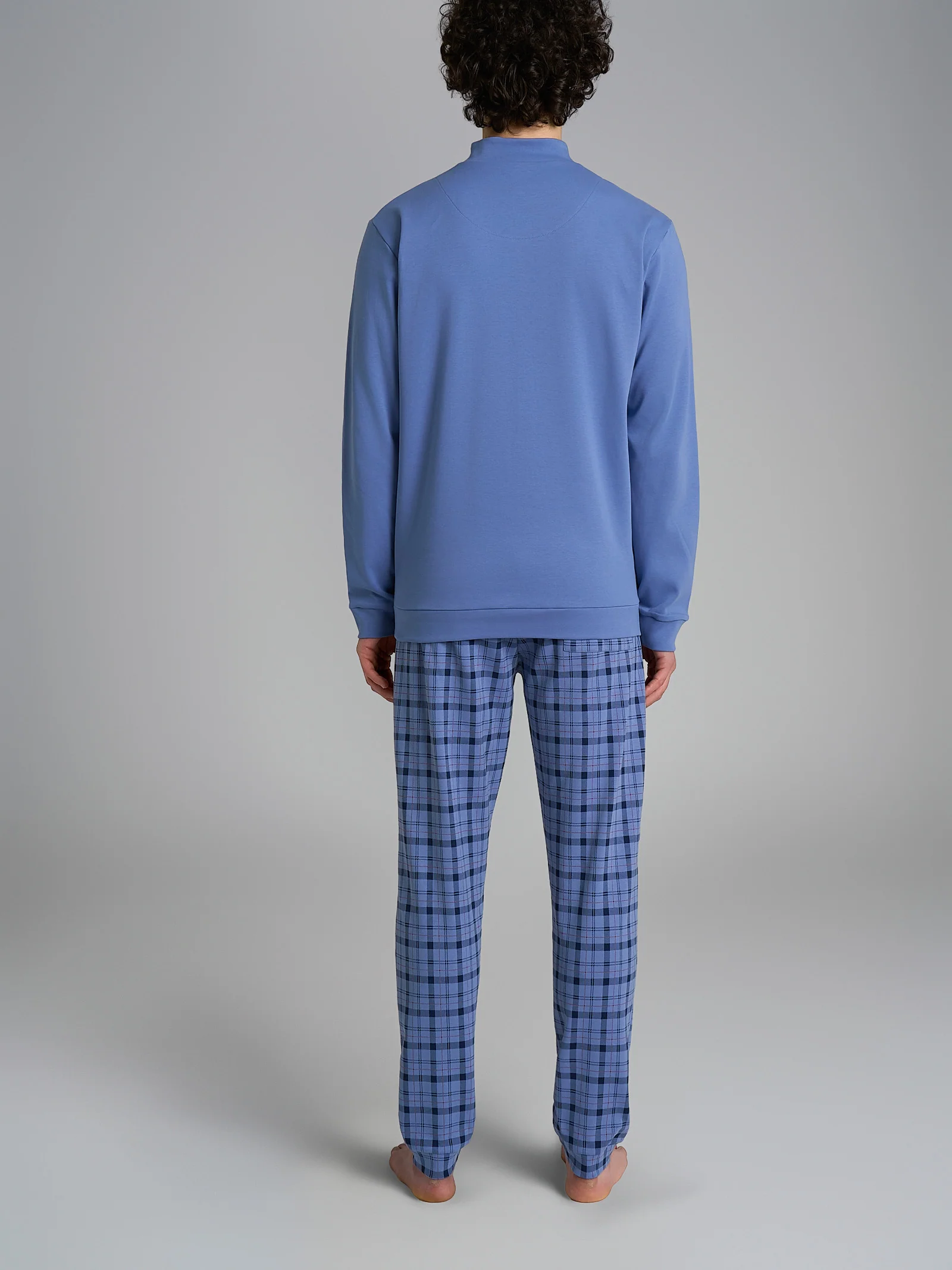 Pigiama lupetto con fantasia tartan in interlock di cotone - Fant. Colony Blue Tartan - Image 2