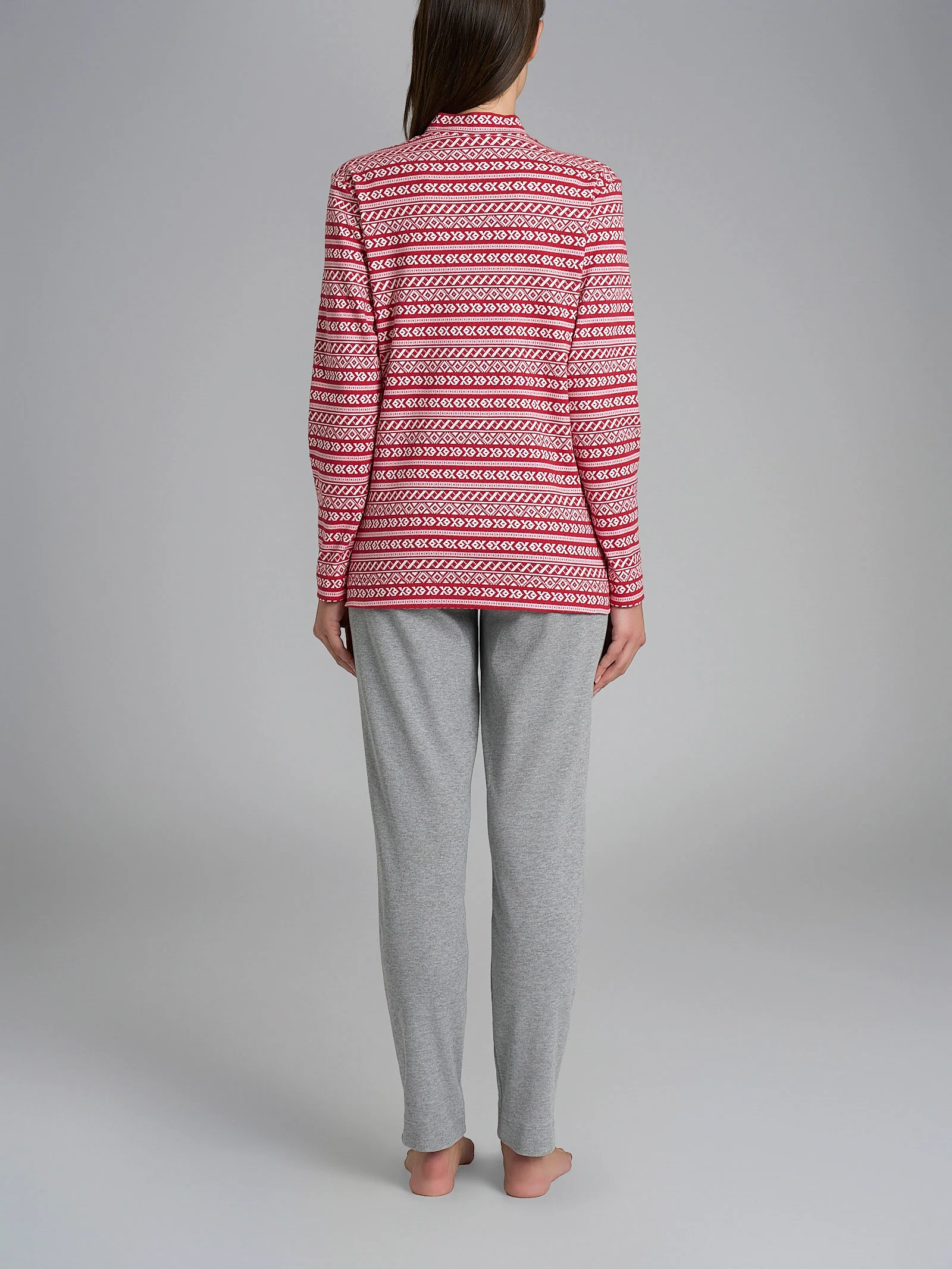 Pigiama nordico con scollo a V in interlock di cotone - Fant. Scarlet Smile - Image 2