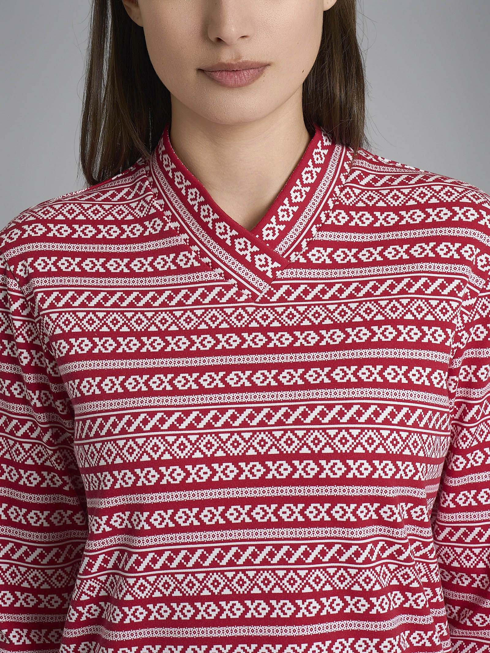 Pigiama nordico con scollo a V in interlock di cotone - Fant. Scarlet Smile - Image 3