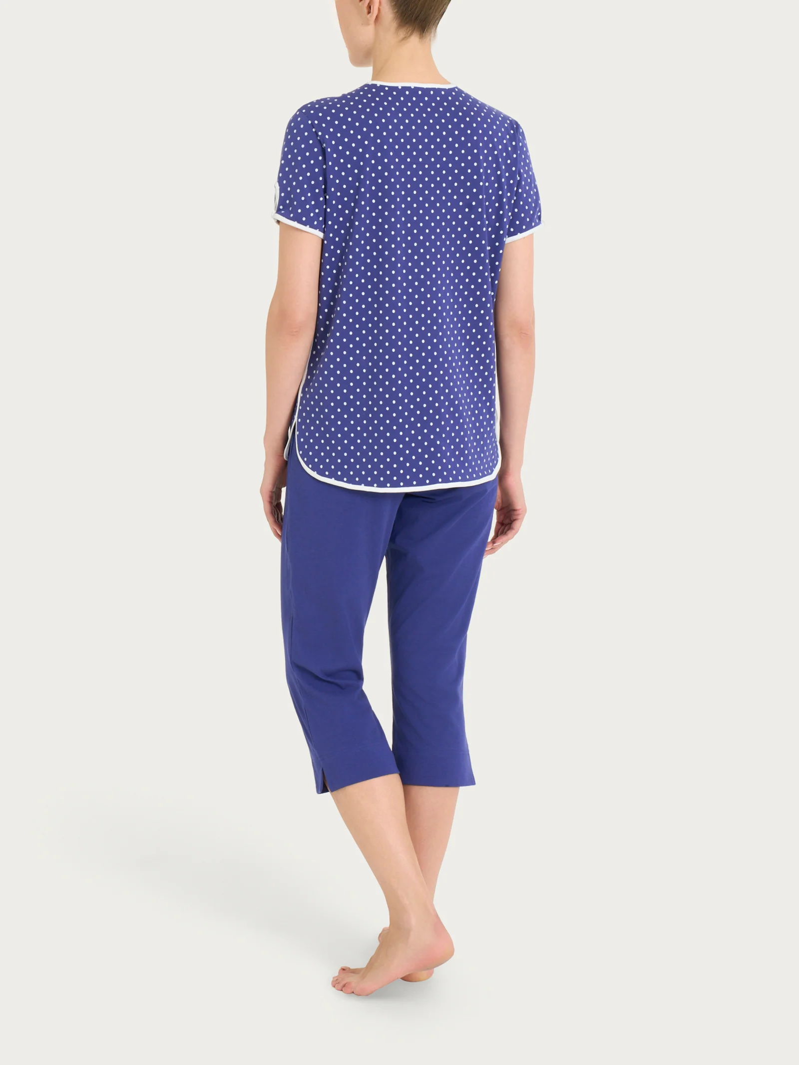 Pigiama pinocchietto a pois con scollo a goccia in Jersey di cotone - Navy Blue Pois - Image 2
