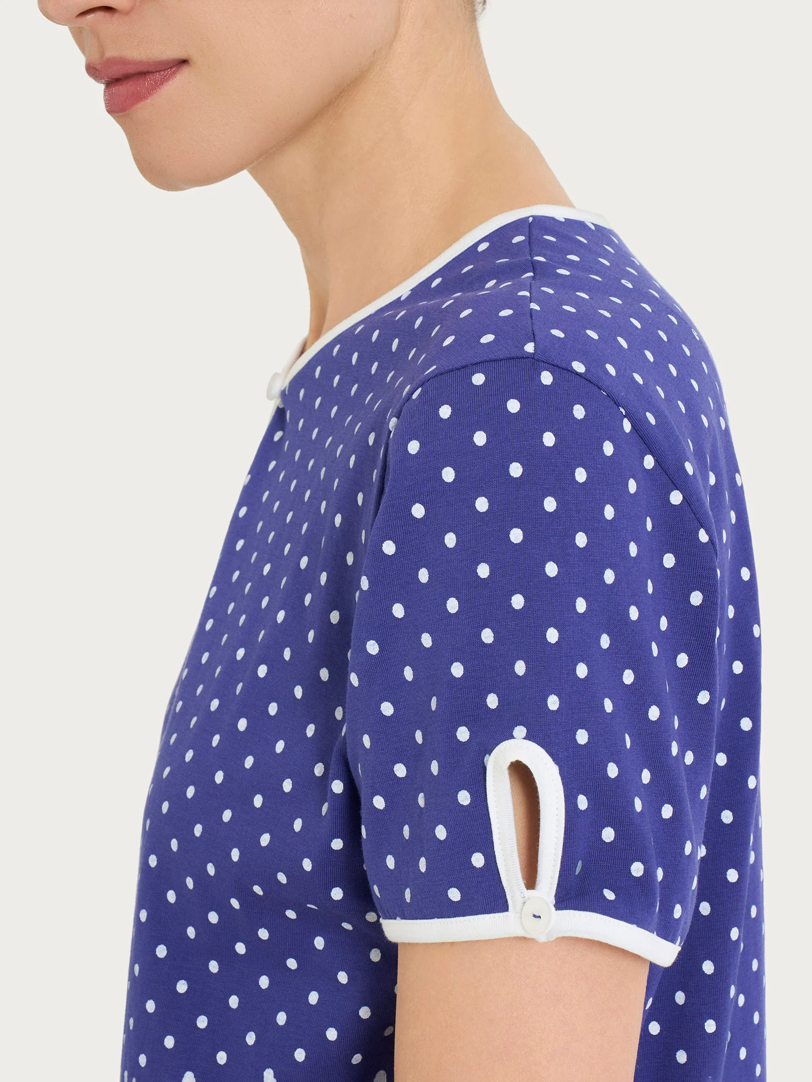 Pigiama pinocchietto a pois con scollo a goccia in Jersey di cotone - Navy Blue Pois - Image 4