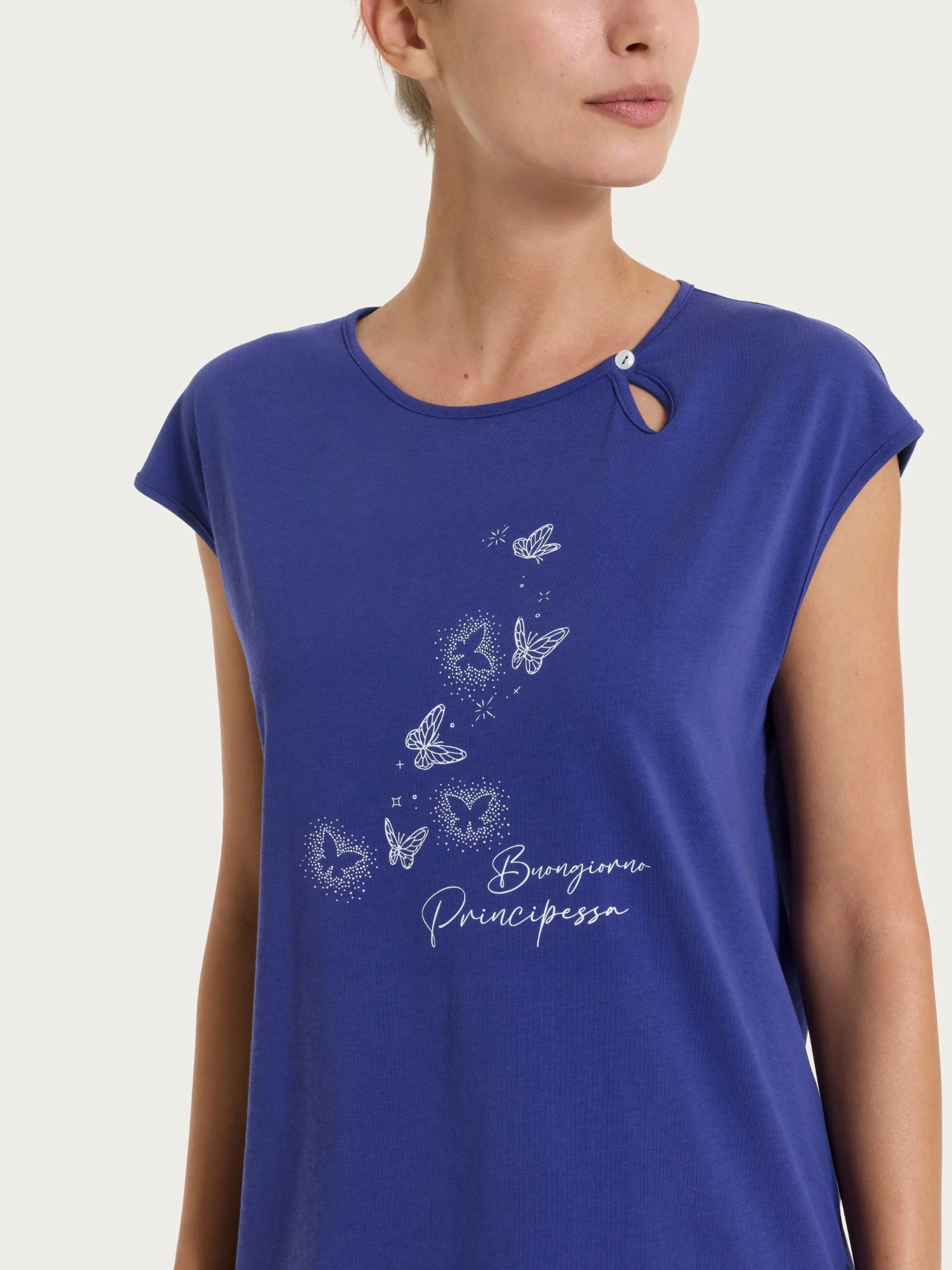 Pigiama pinocchietto con stampe in Jersey di Cotone - Fant. Navy Blue - Image 3