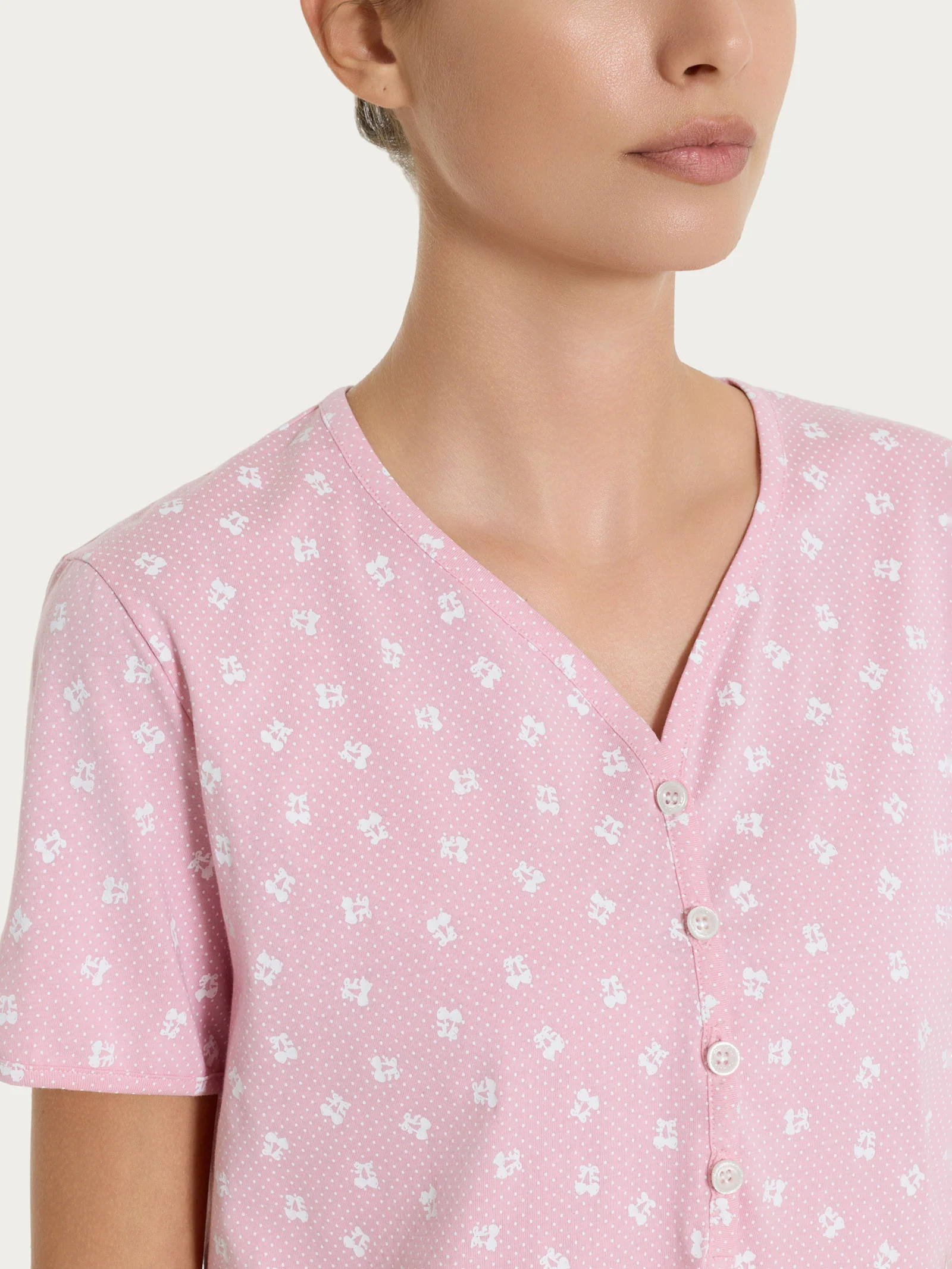 Pigiama pinocchietto in fantasia in Jersey di cotone 40-50 - Fant. Cameo Pink - Image 5