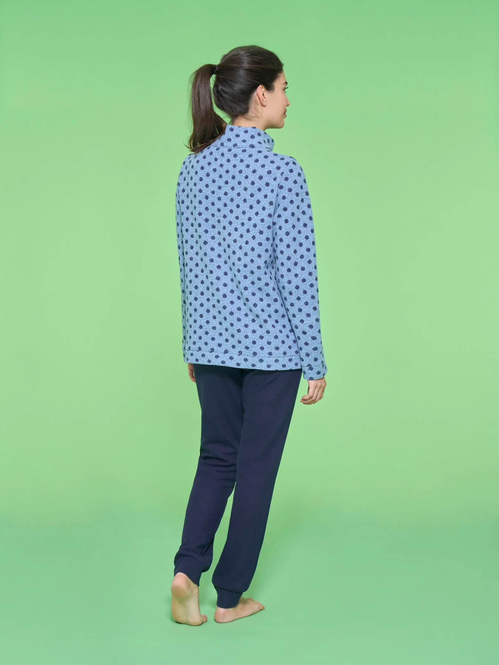 Pigiama serafino a collo alto con pois in Cotton Eco Pile - Fant.Delave' Mel. - Image 2